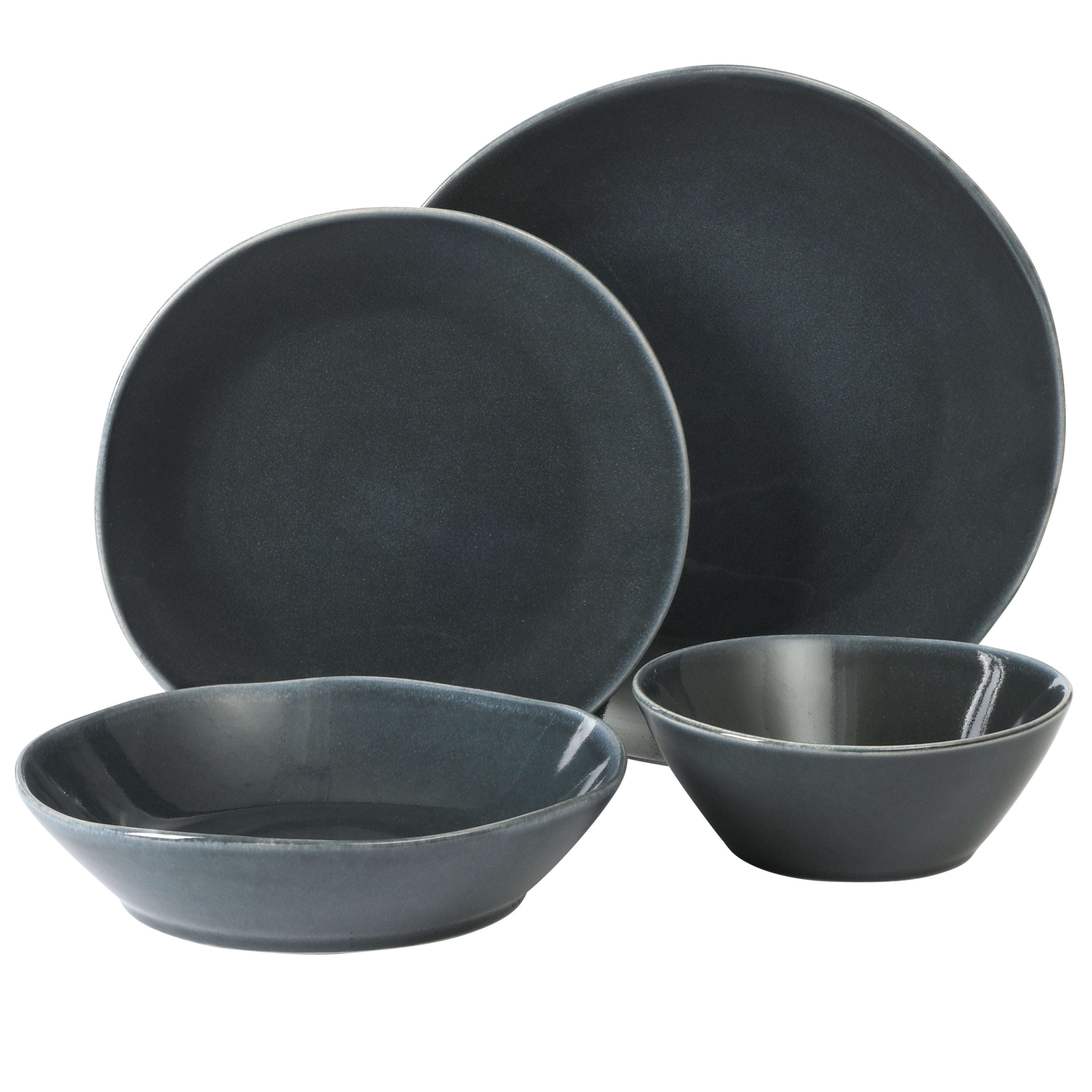 Bloomhouse Montecito Breeze 16 Piece (Service for 4) Double Plates and Bowls Stoneware Reactive Glaze Dinnerware Set