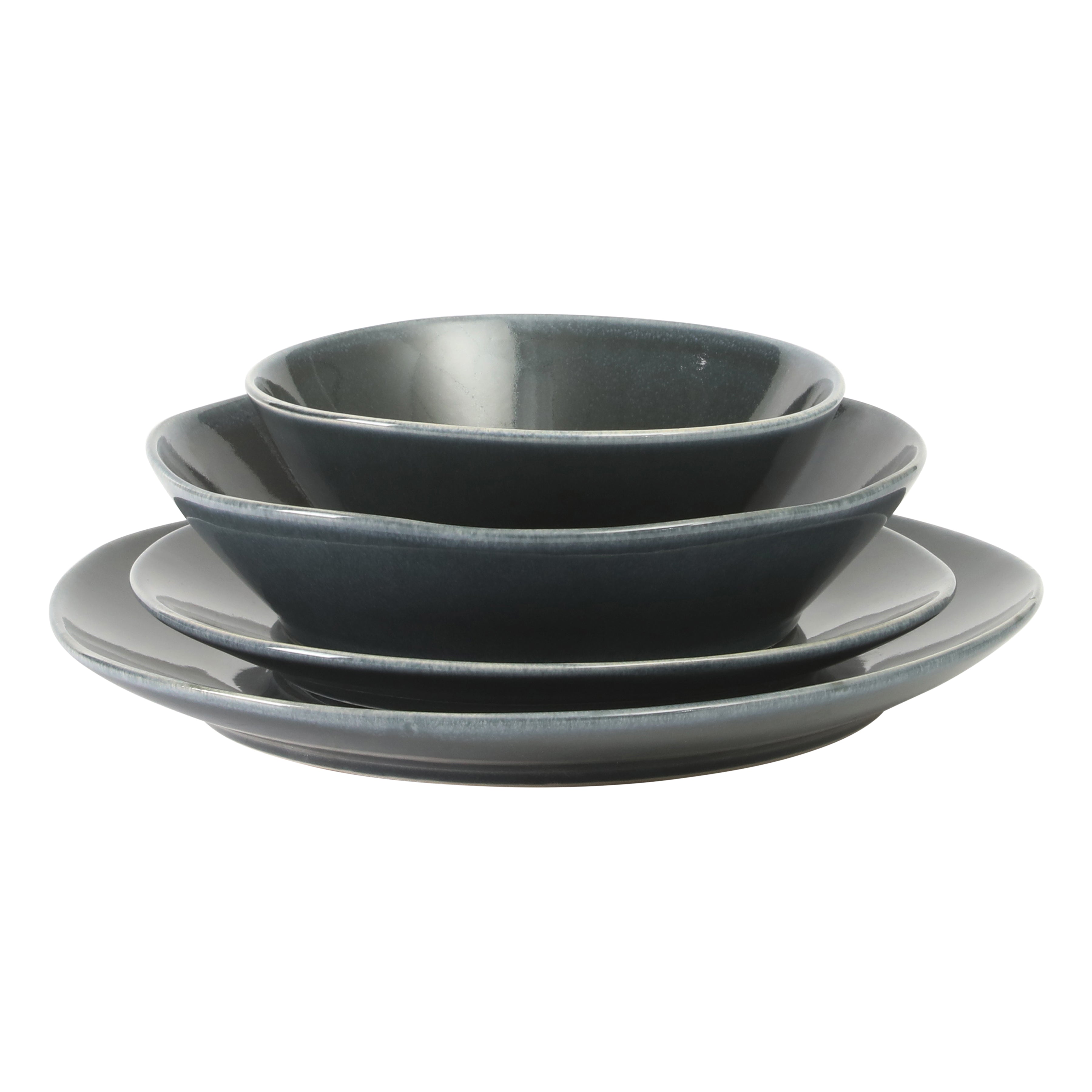 Bloomhouse Montecito Breeze 16 Piece (Service for 4) Double Plates and Bowls Stoneware Reactive Glaze Dinnerware Set