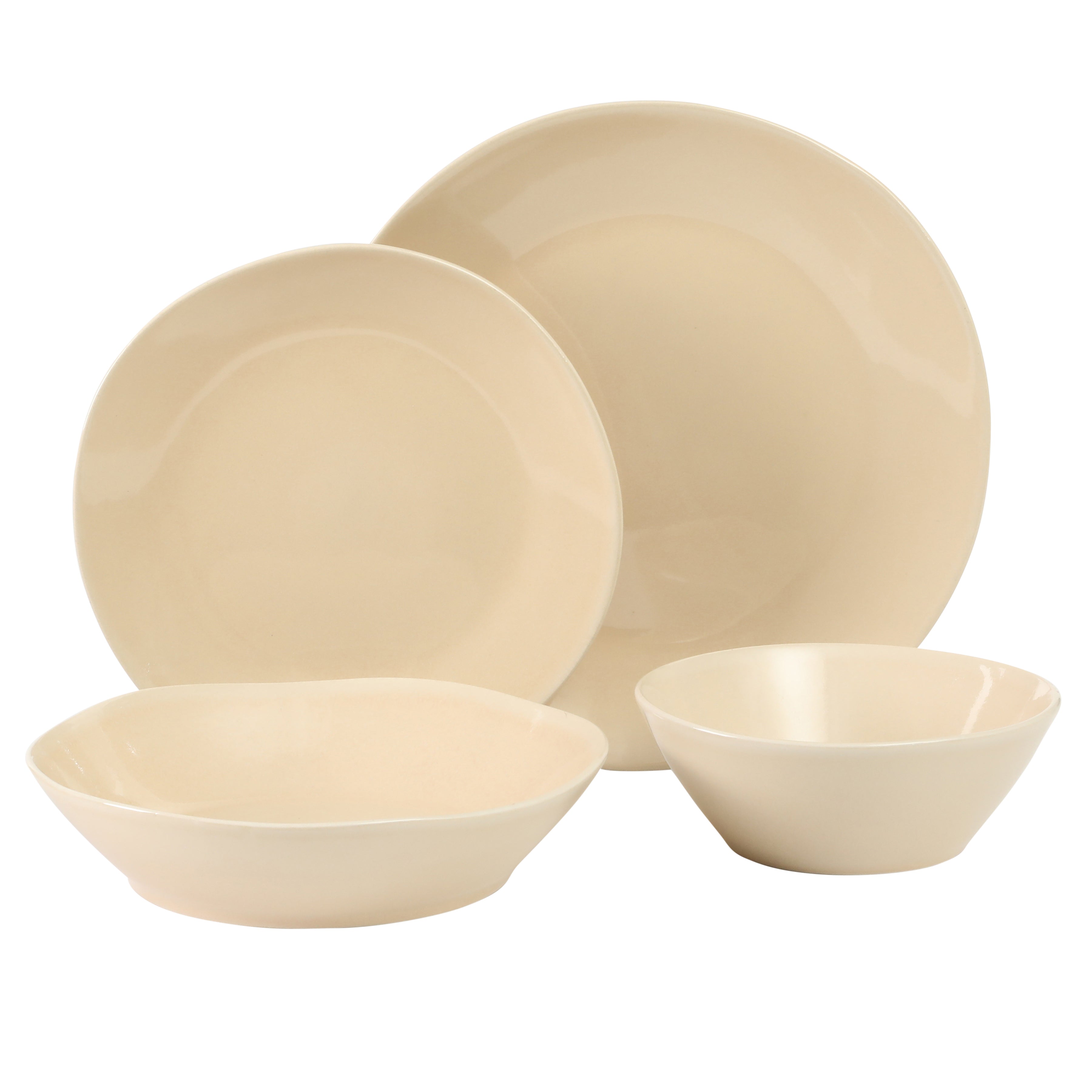 Bloomhouse Montecito Breeze 16 Piece (Service for 4) Double Plates and Bowls Stoneware Reactive Glaze Dinnerware Set