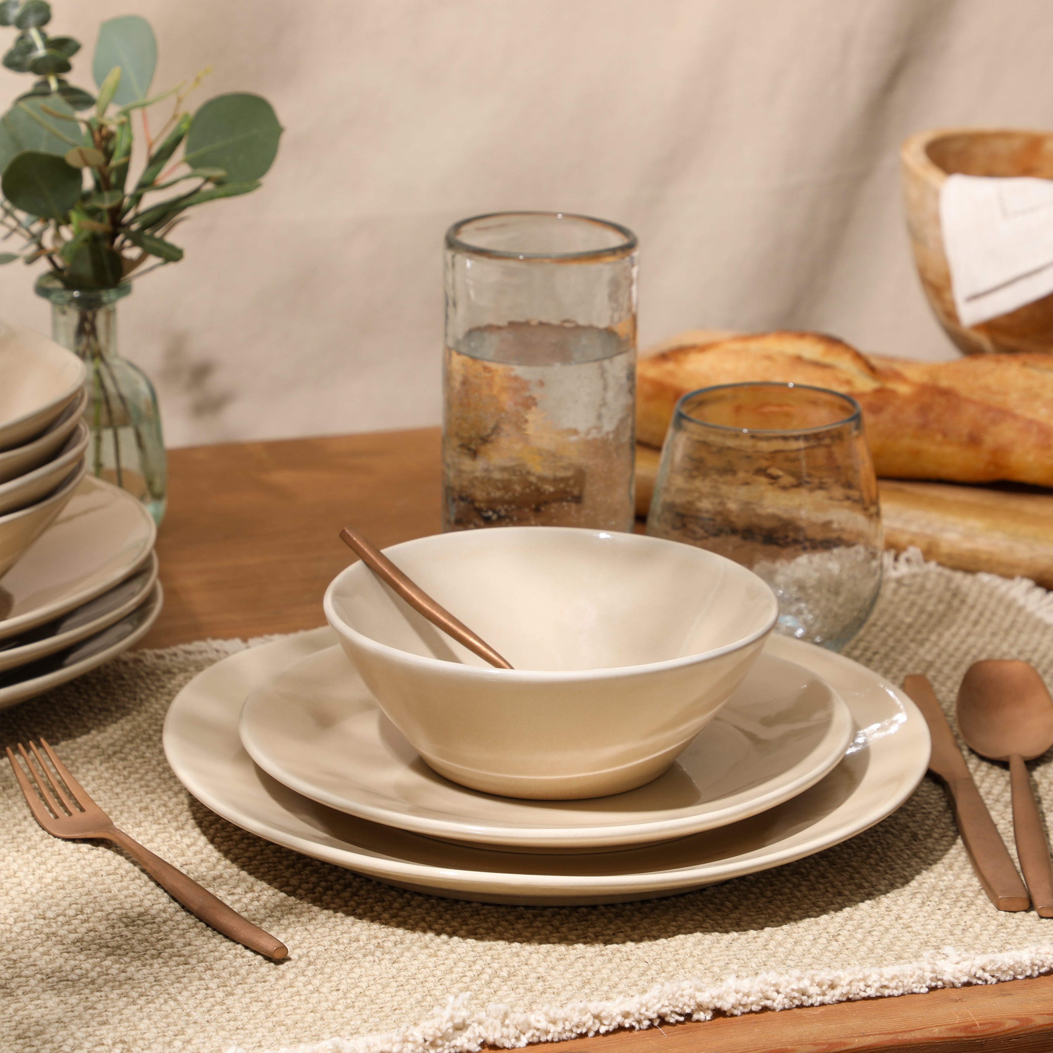 Bloomhouse Montecito Breeze 16 Piece (Service for 4) Double Plates and Bowls Stoneware Reactive Glaze Dinnerware Set