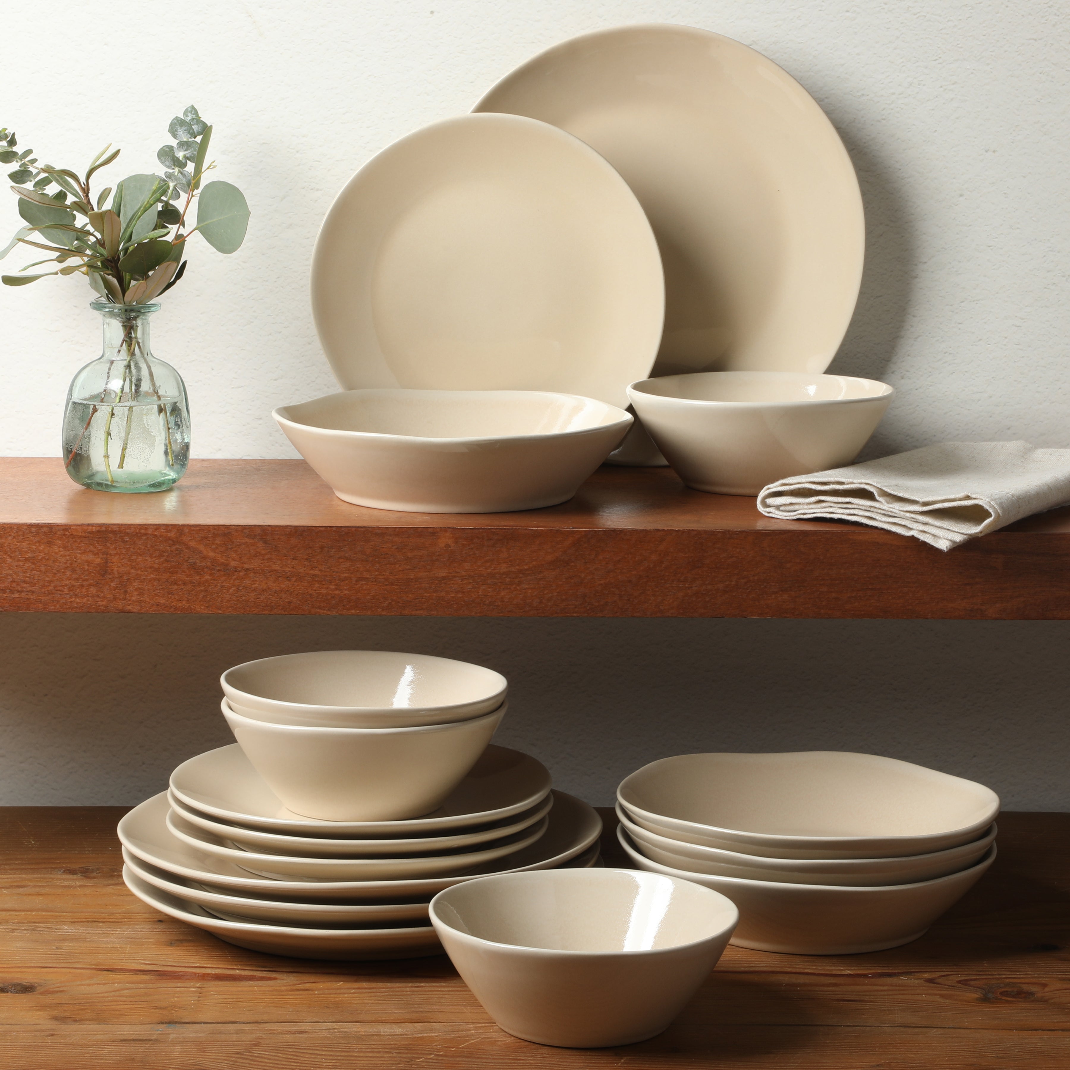 Bloomhouse Montecito Breeze 16 Piece (Service for 4) Double Plates and Bowls Stoneware Reactive Glaze Dinnerware Set