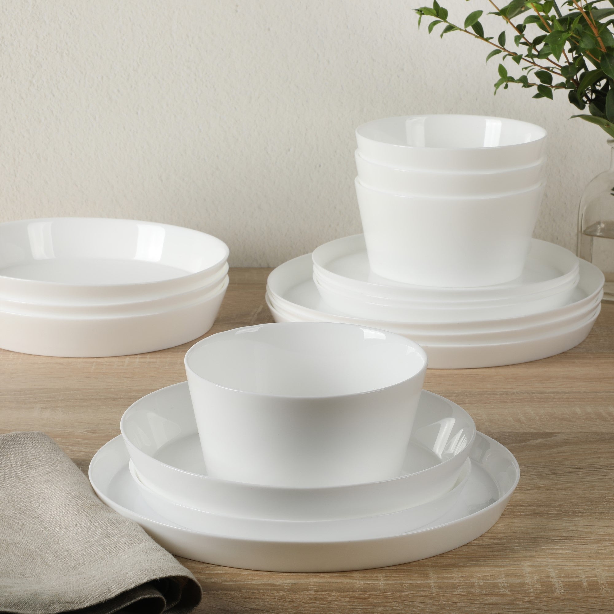 Gibson Home Modern Opal (Service for 4) 16 Piece Glass Chip Resistant Dishes Double Plates and Bowls Lightweight  Dinnerware Set