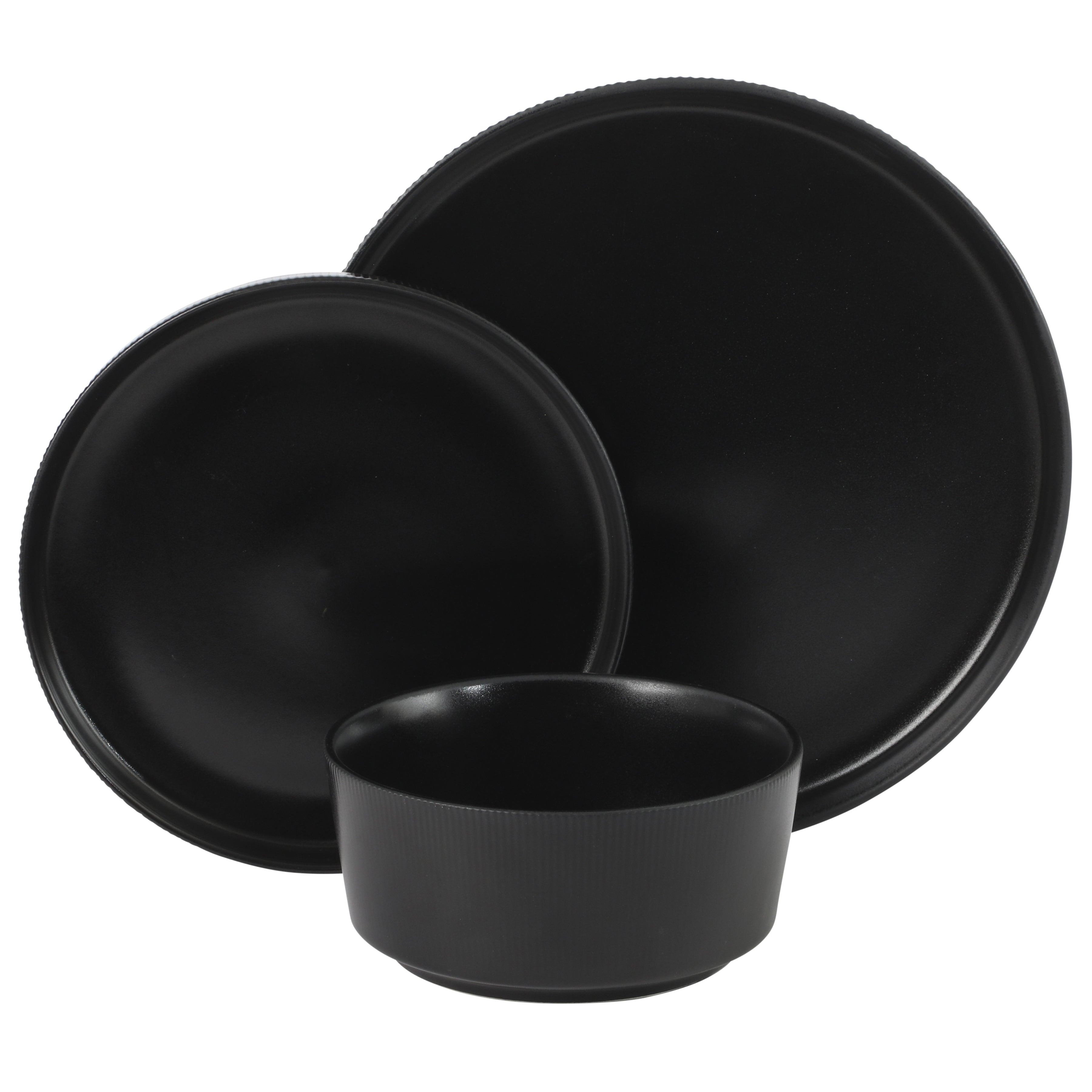 Gibson Home Dempsey Road 12-Piece Stoneware Dinnerware Set – Service for 4, Round Plates and Bowls, Durable Solid Color Modern Embossed Dish Set, Microwave & Dishwasher Safe