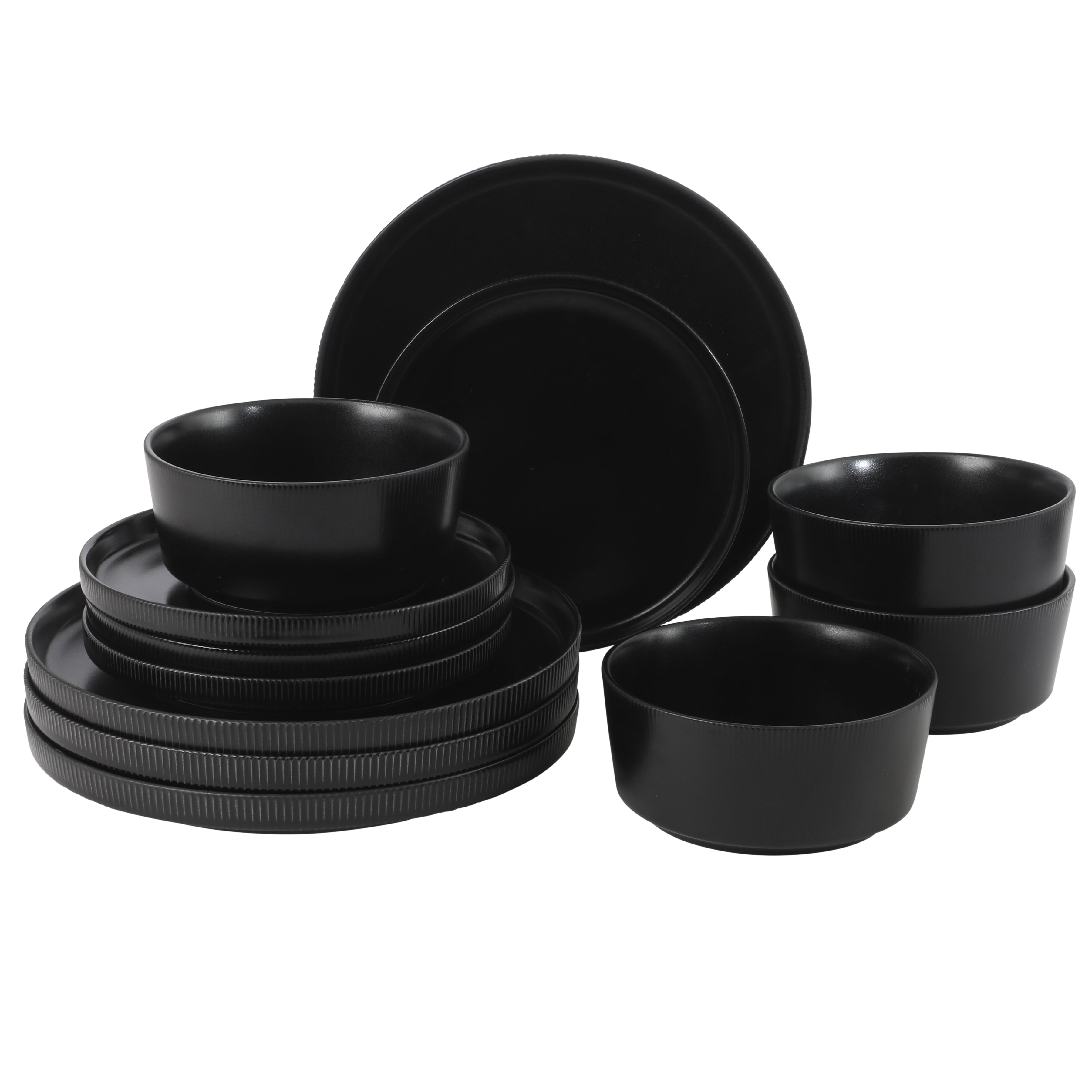 Gibson Home Dempsey Road 12-Piece Stoneware Dinnerware Set – Service for 4, Round Plates and Bowls, Durable Solid Color Modern Embossed Dish Set, Microwave & Dishwasher Safe