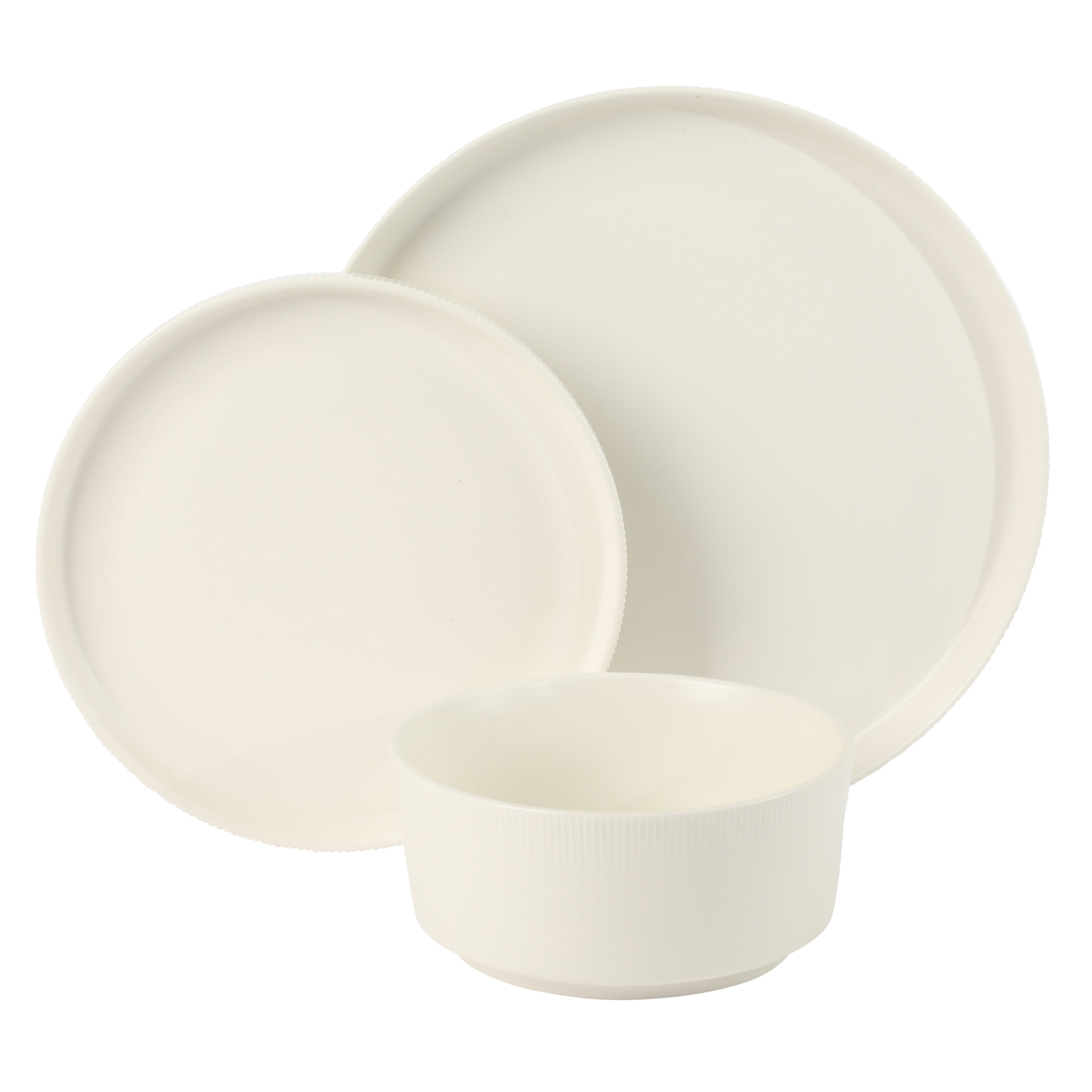 Gibson Home Dempsey Road 12-Piece Stoneware Dinnerware Set – Service for 4, Round Plates and Bowls, Durable Solid Color Modern Embossed Dish Set, Microwave & Dishwasher Safe