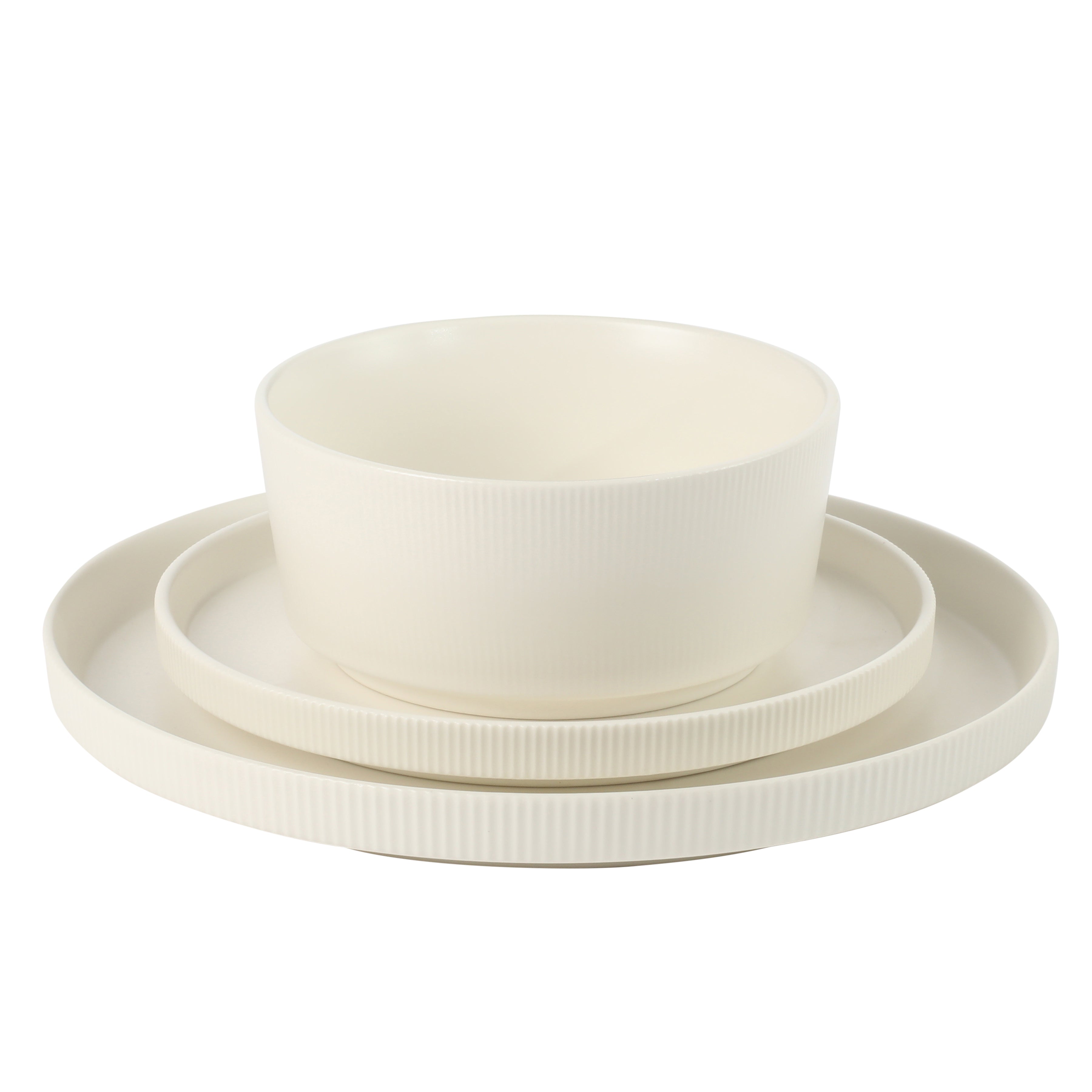 Gibson Home Dempsey Road 12-Piece Stoneware Dinnerware Set – Service for 4, Round Plates and Bowls, Durable Solid Color Modern Embossed Dish Set, Microwave & Dishwasher Safe