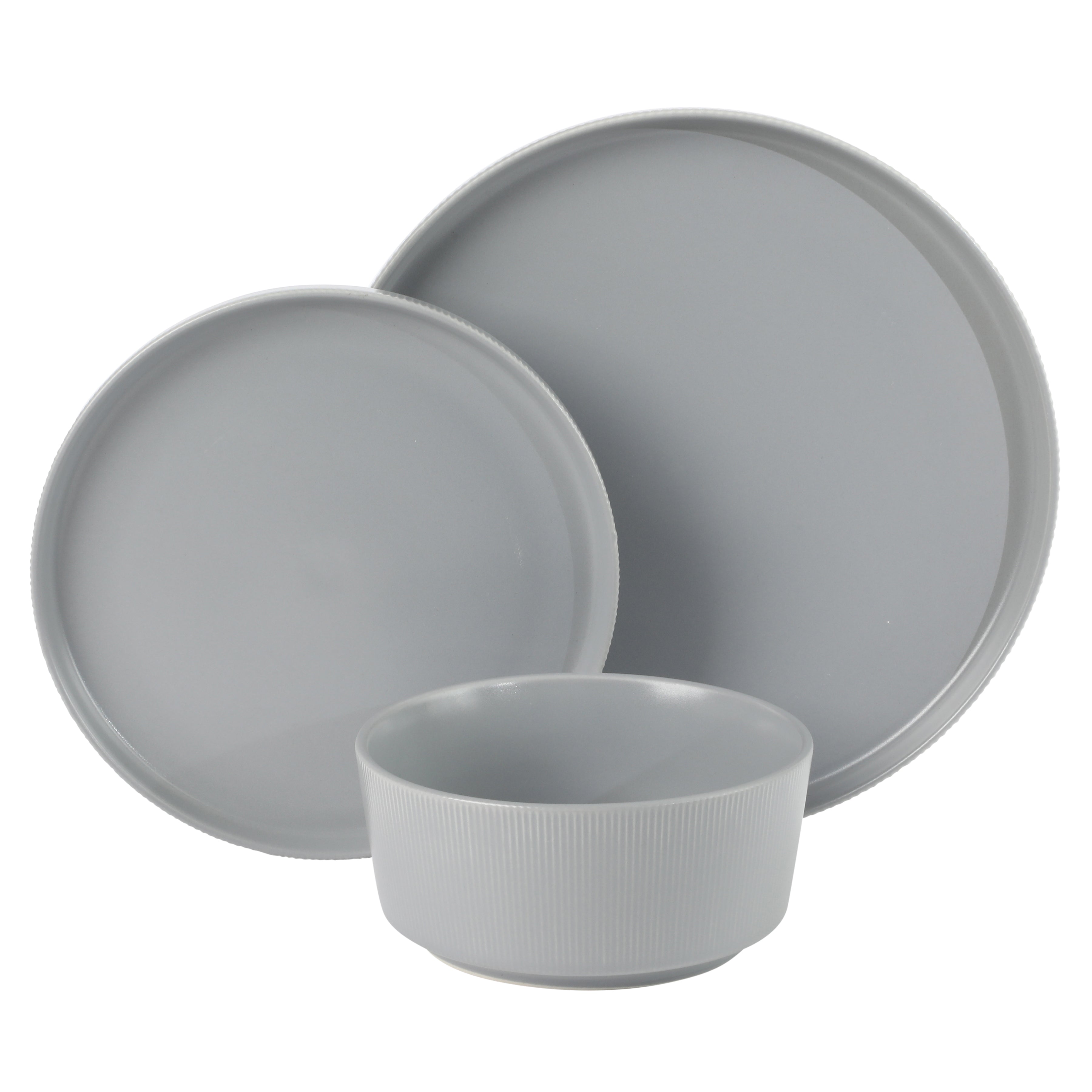 Gibson Home Dempsey Road 12-Piece Stoneware Dinnerware Set – Service for 4, Round Plates and Bowls, Durable Solid Color Modern Embossed Dish Set, Microwave & Dishwasher Safe