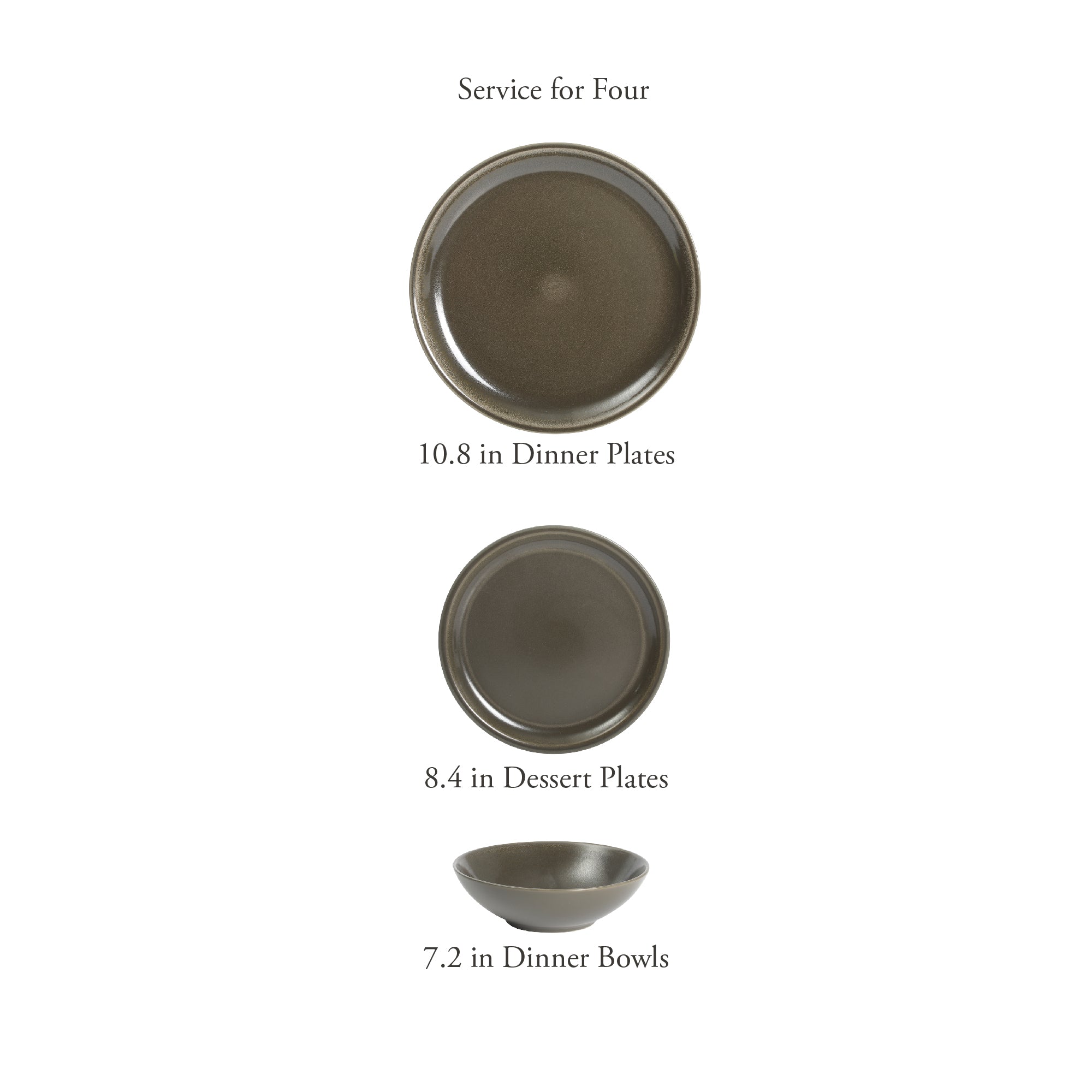 Gibson Elite 12 Piece (Service for 4) Lakecrest Plates and Bowls Reactive Glaze Round Dishes Stoneware Ceramic Dinnerware Set - Dark Green