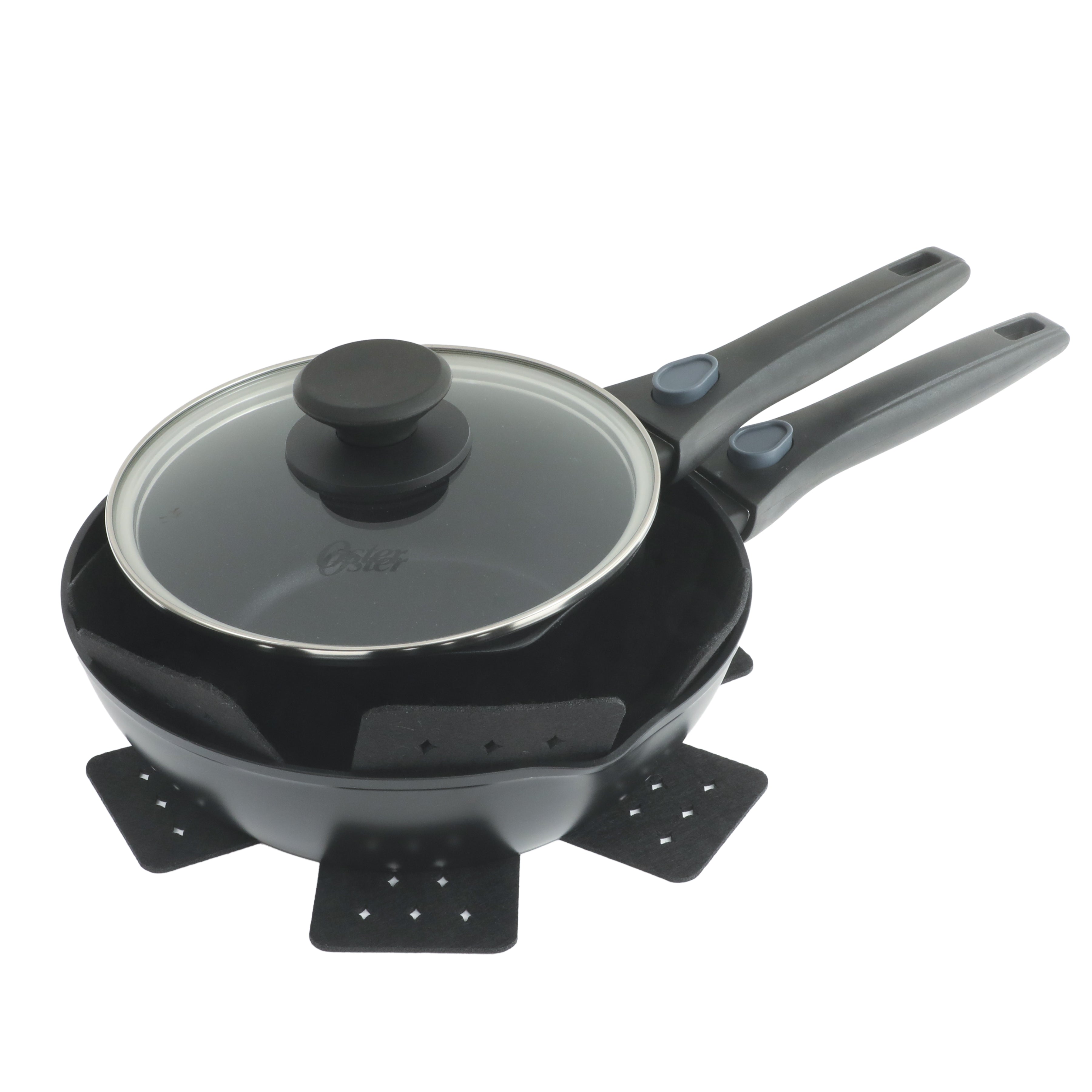 Oster SmartHandle Advance 13-Piece Nonstick Cookware Set – Matte Black Finish, Induction Base, Detachable Handles, Forged Aluminum, Oven & Dishwasher Safe, With Utensils & Pan Protectors