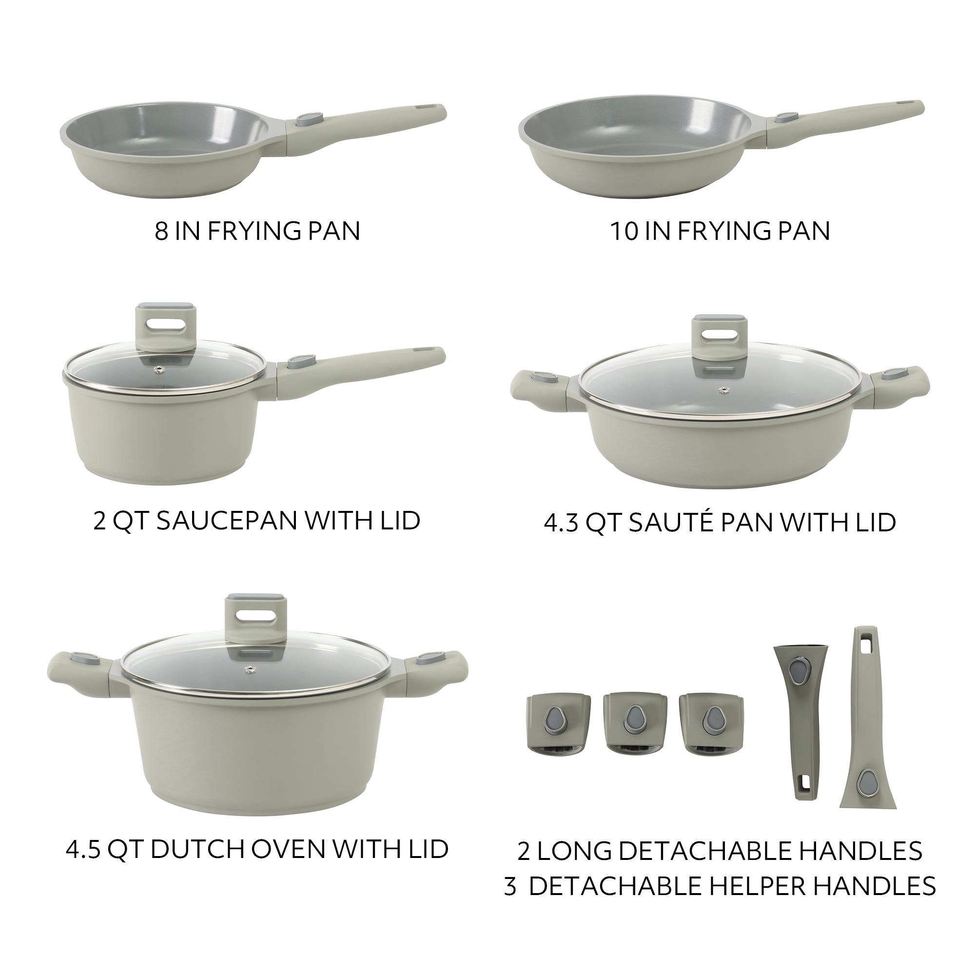 Sur La Table Kitchen Essentials 13 Piece Detachable Handle Pots and Pans Premium PFA Free Premium Ceramic Induction Cookware Set