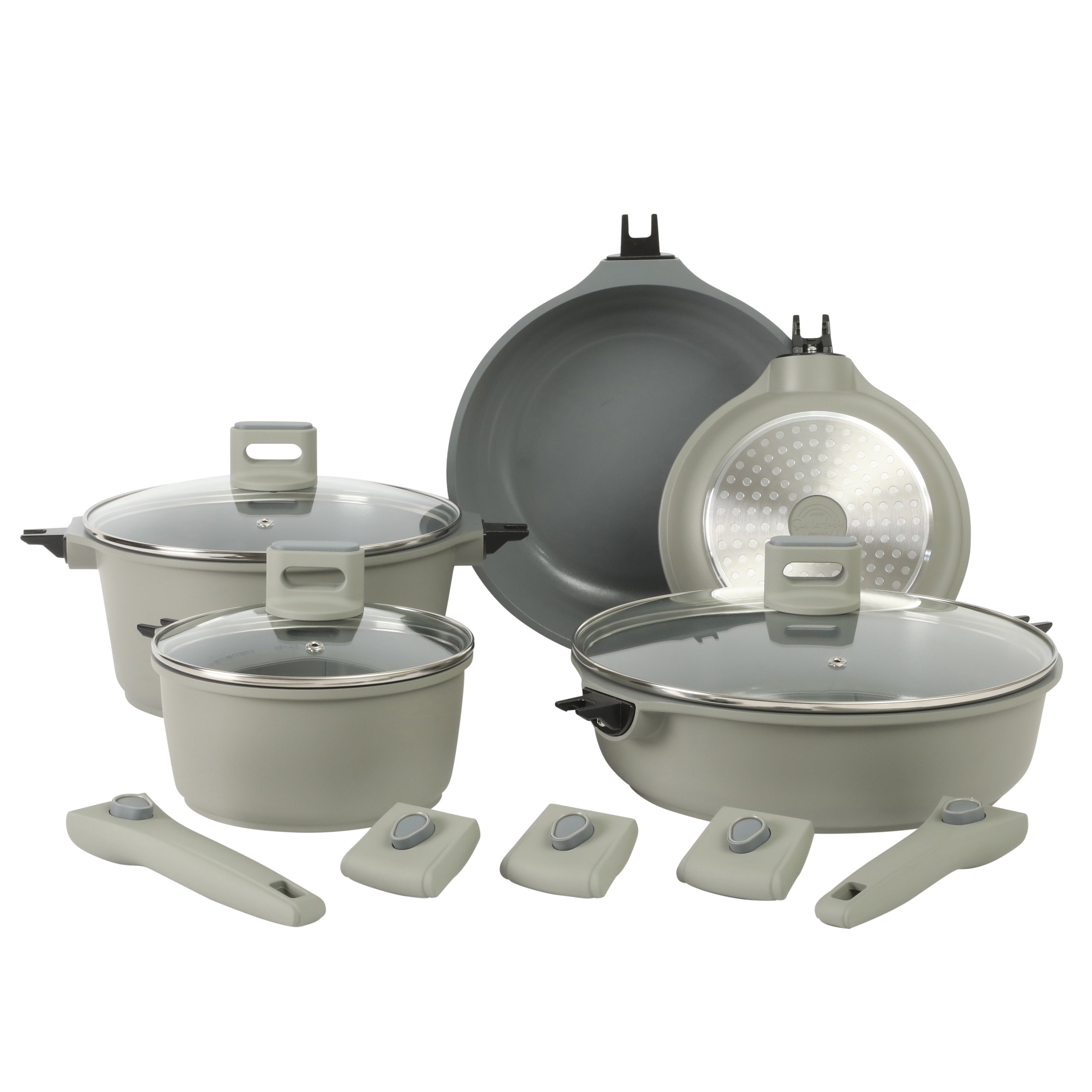 Sur La Table Kitchen Essentials 13 Piece Detachable Handle Pots and Pans Premium PFA Free Premium Ceramic Induction Cookware Set