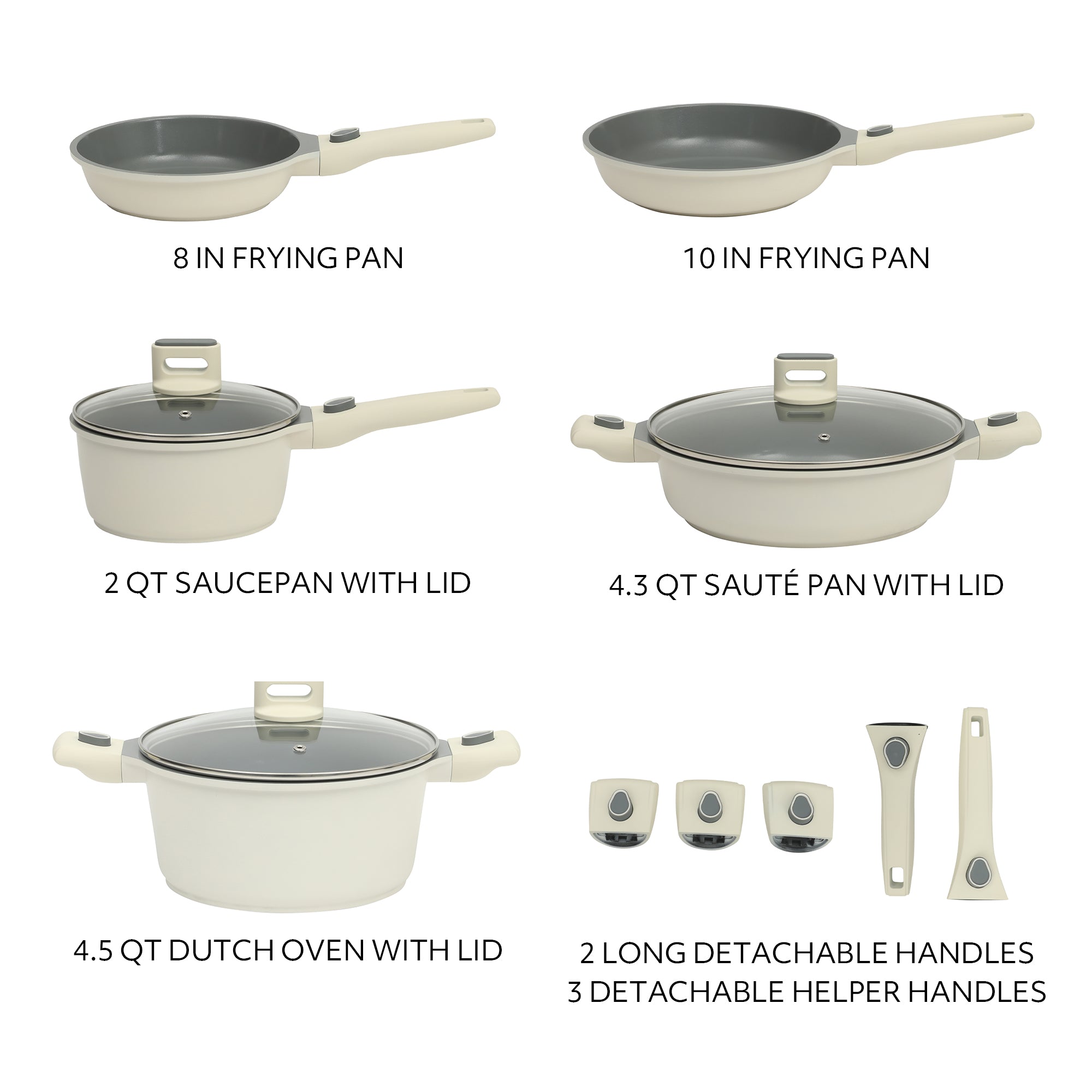 Sur La Table Kitchen Essentials 13 Piece Detachable Handle Pots and Pans Premium PFA Free Premium Ceramic Induction Cookware Set