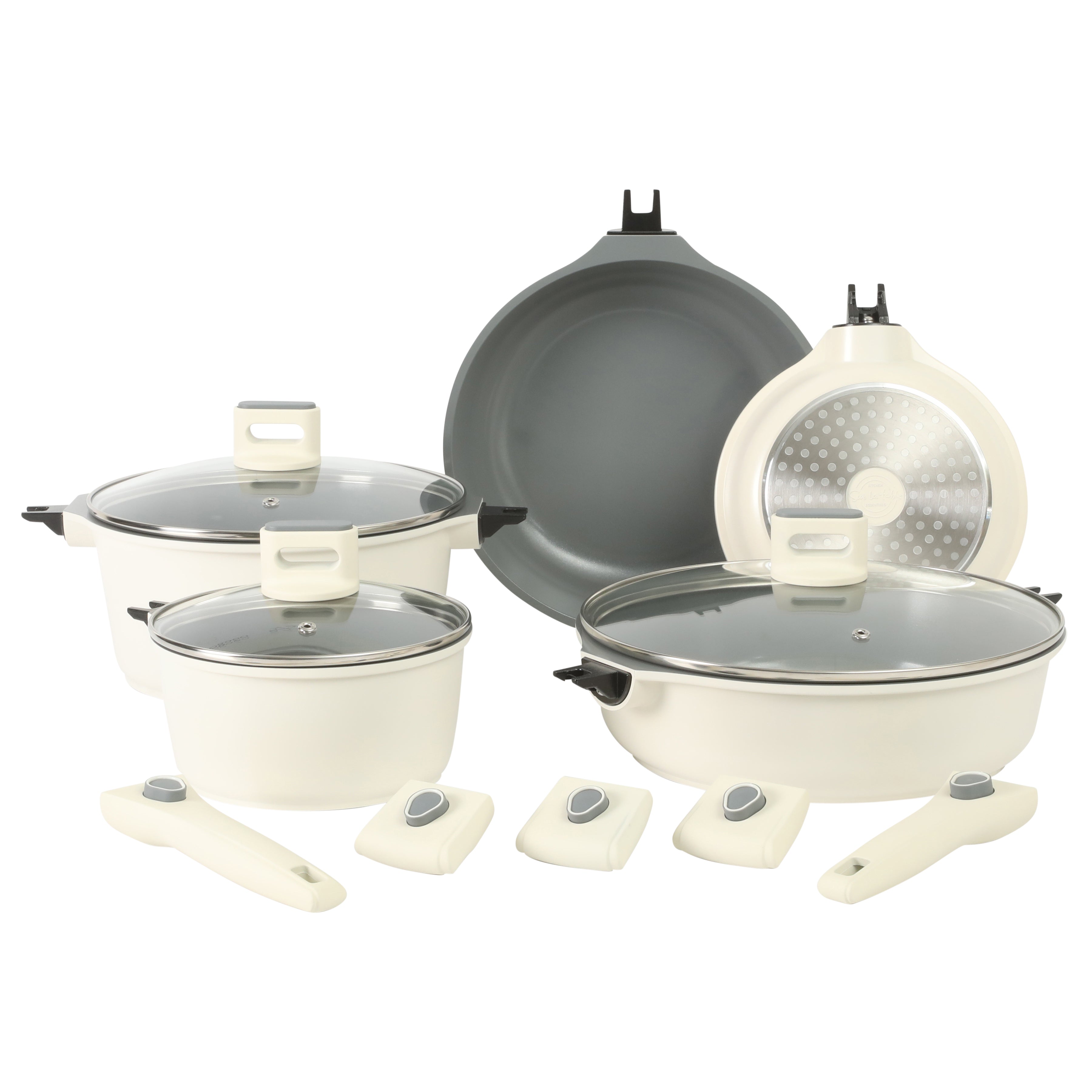 Sur La Table Kitchen Essentials 13 Piece Detachable Handle Pots and Pans Premium PFA Free Premium Ceramic Induction Cookware Set