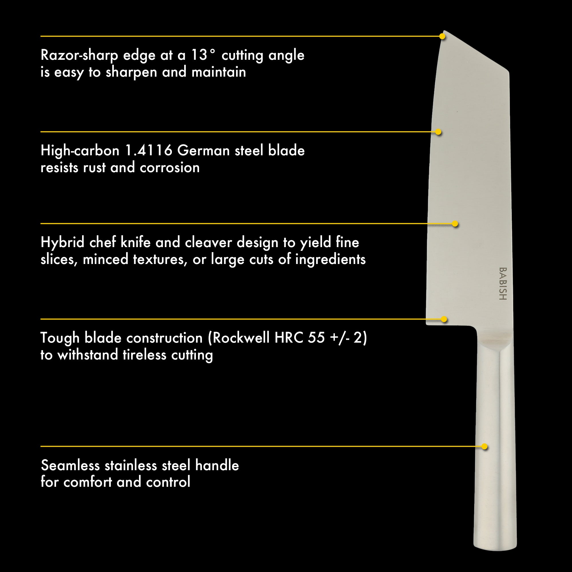 Babish 7.5-Inch Clef Knife – High-Carbon 1.4116 German Steel Kitchen Knife, Chef & Cleaver Hybrid for Chopping, Slicing & Prep, Full-Tang, Razor Sharp, Ergonomic Design
