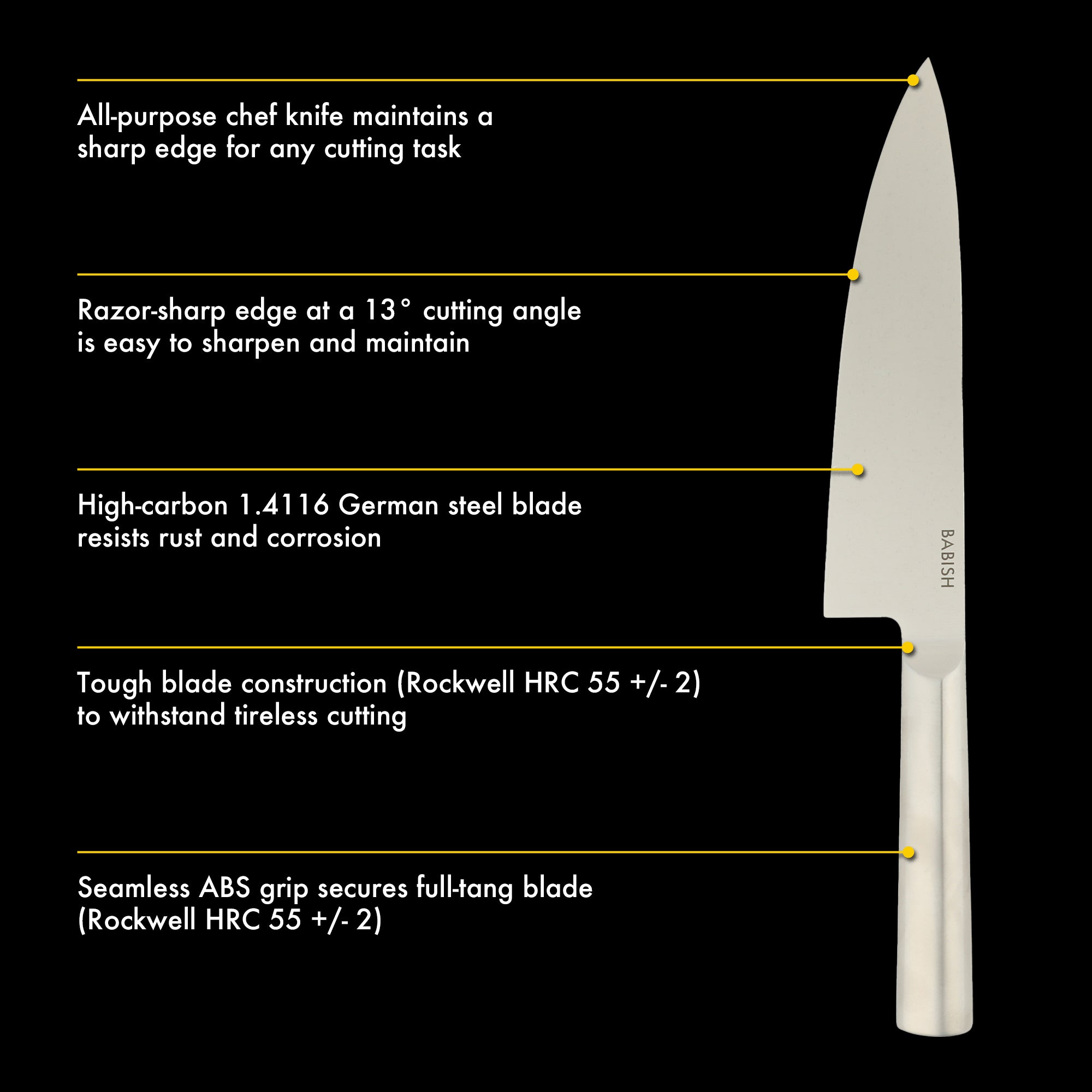 Babish 8-Inch Chef Knife – High-Carbon 1.4116 German Steel Kitchen Knife, Full-Tang Razor Sharp Chef’s Blade for Chopping, Slicing, Dicing & Everyday Prep