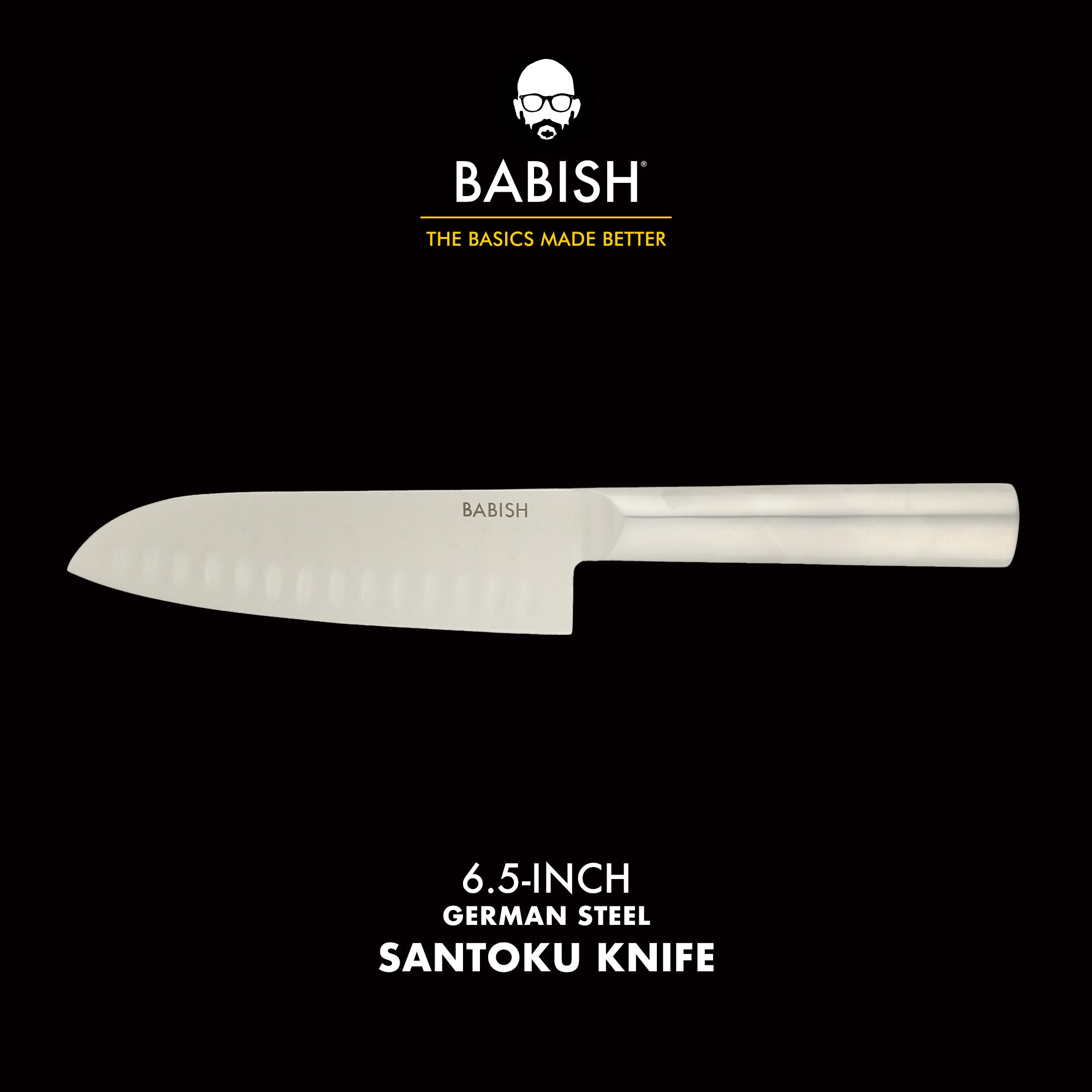 Babish 6.5-Inch Santoku Knife – High-Carbon 1.4116 German Steel Kitchen Knife, Full-Tang Razor Sharp Blade for Chopping, Slicing, Dicing & Precision Prep