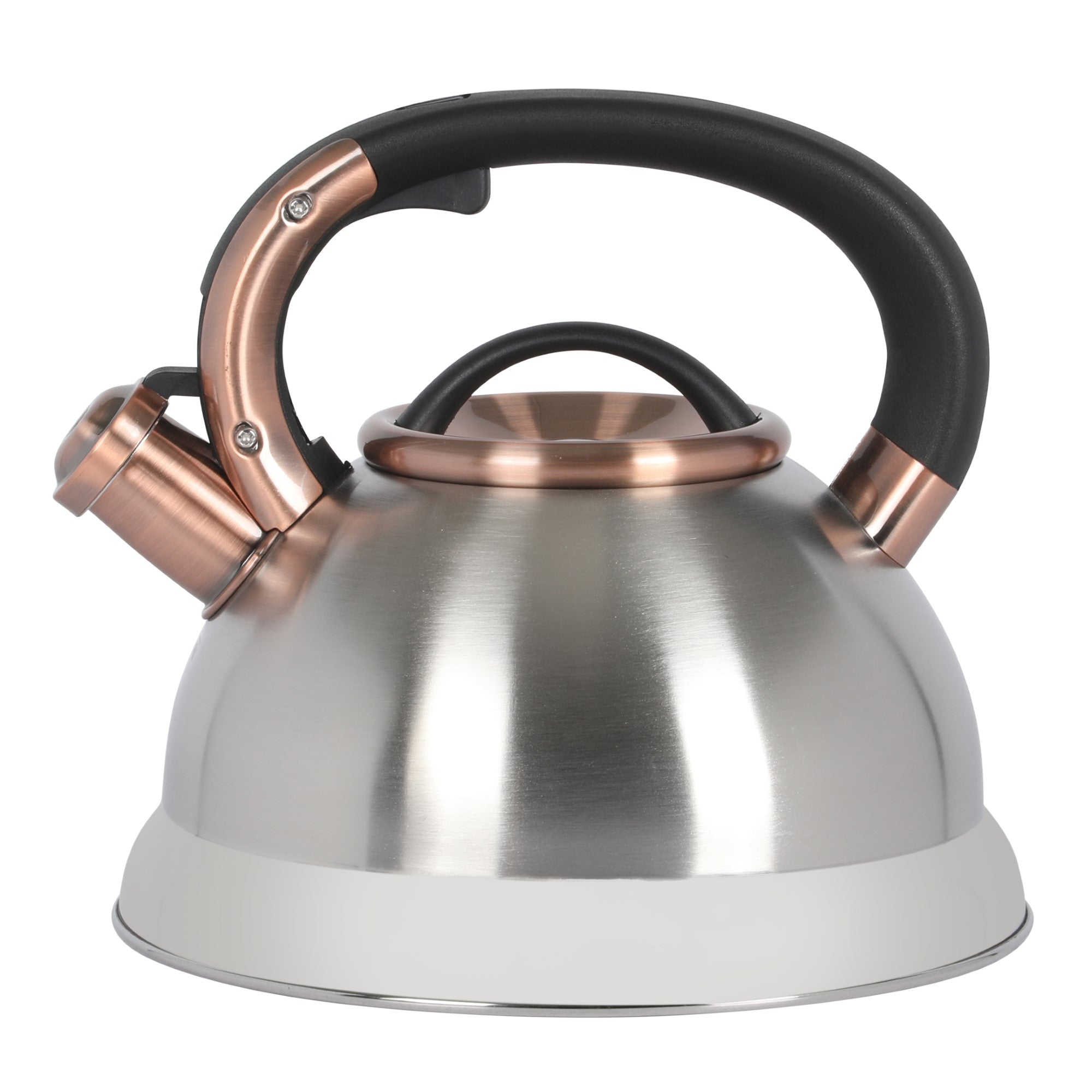 MR COFFEE FLINTSHIRE - 2.2 QT TEA KETTLE W/ LID - BRUSHED STAINLESS STEEL - NYLON ANTIQUE COPPER PLATED LID & HANDLE