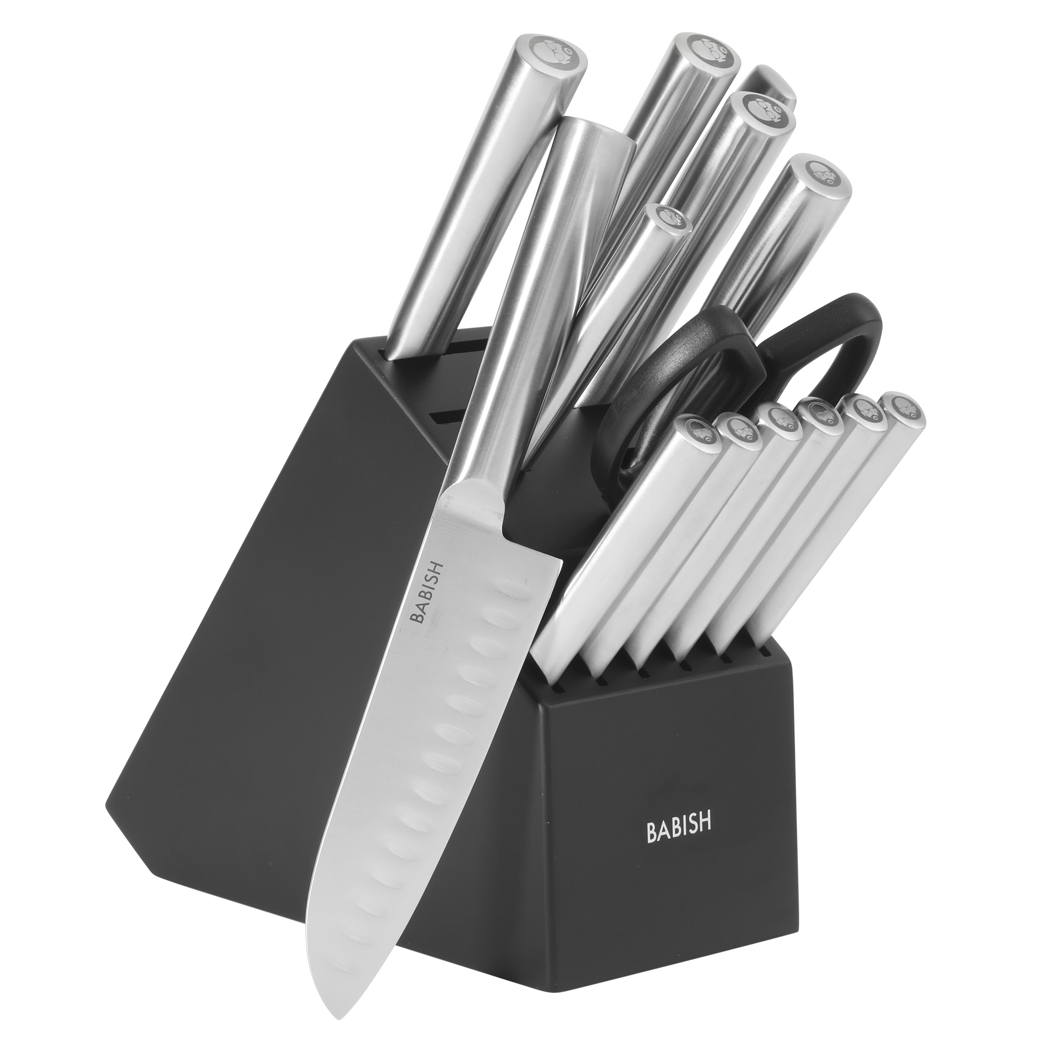 Babish High-Carbon 1.4116 German Steel 15 Piece Full Tang Forged Cutlery Kitchen Knife Block Set - Stainless Steel
