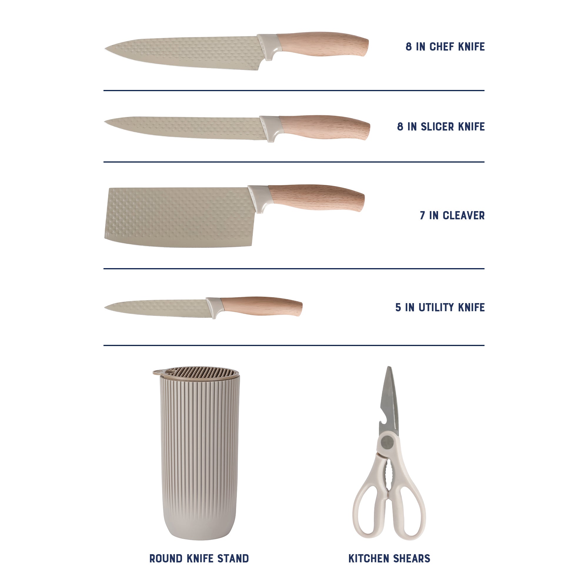 Oster Gunderson 6-Piece Kitchen Knife Block Set. Stainless Steel Kitchen Knife Set