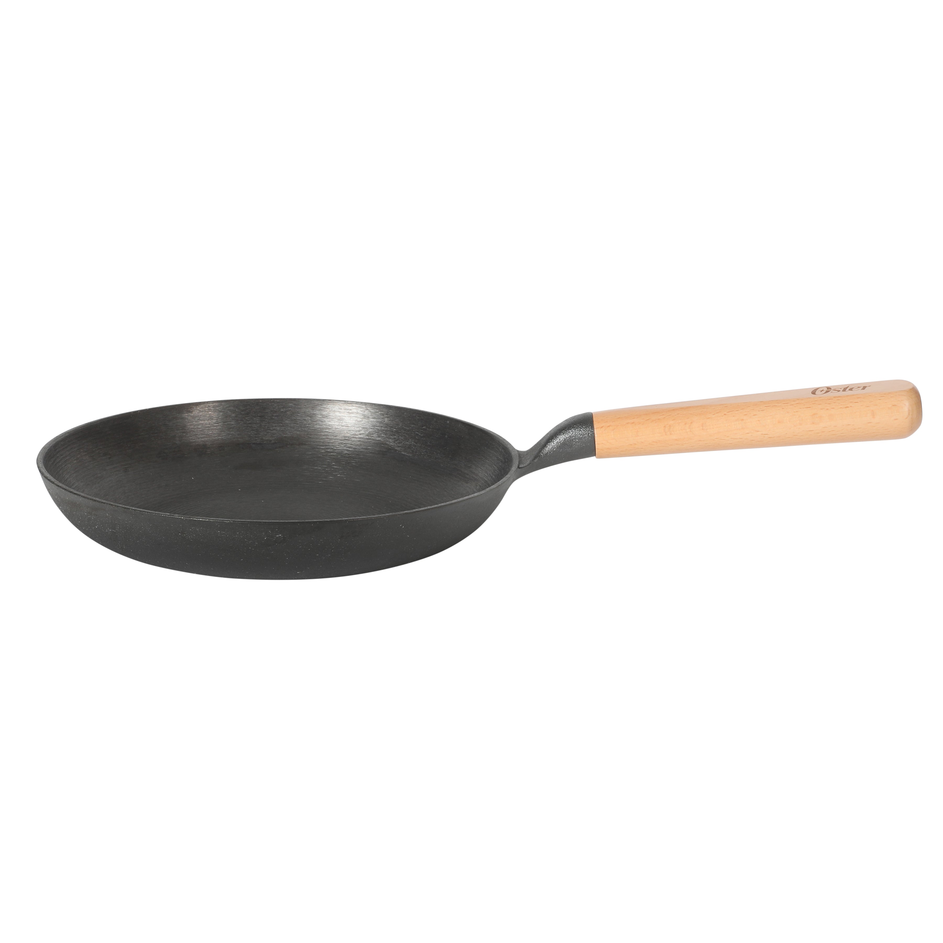Oster Platinum Flintfield 9.5 Inch Pre-Seasoned Cast Iron Skillet with Wood Handle, Natural Nonstick Lightweight Cast Iron Frying Pan for Searing, Sautéing & Everyday Cooking