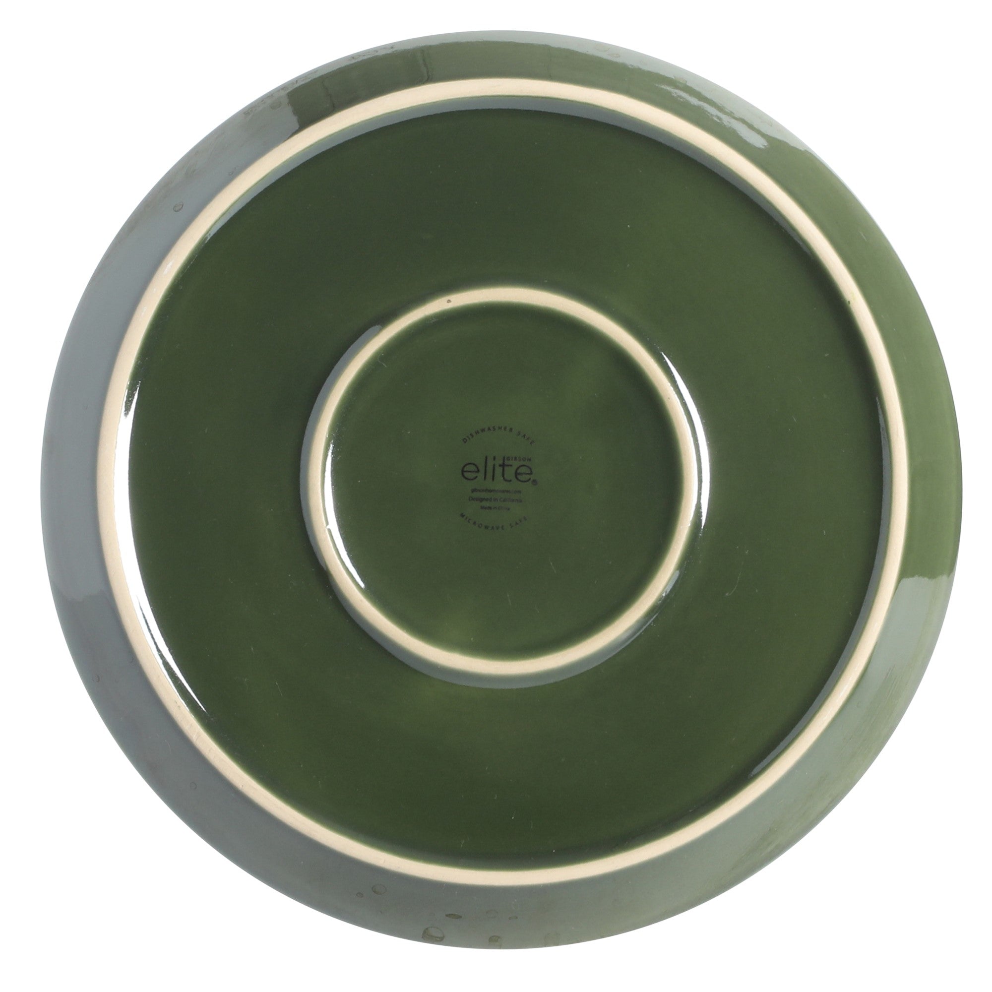 Gibson Elite 12 Piece (Service for 4) Fern Canyon Plates and Bowls Reactive Glaze Modern Coupe Round Dishes Stoneware Ceramic Dinnerware Set - Glossy Green