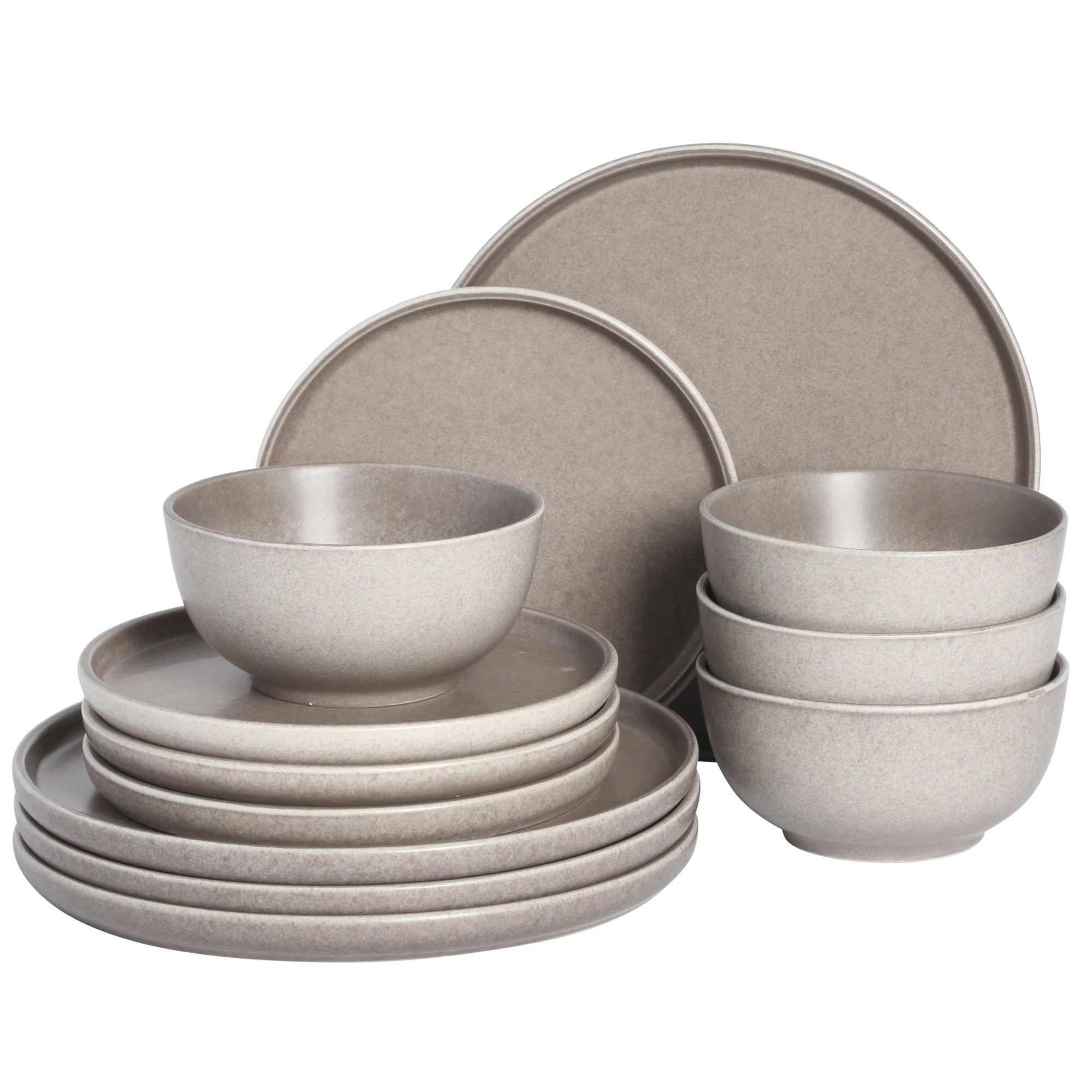 Gibson Elite Eden Rock 12-Piece (Service for 4) Plates and Bowls reactive Glaze Round Dishes Stoneware Ceramic  Dinnerware Set - Matte Brown