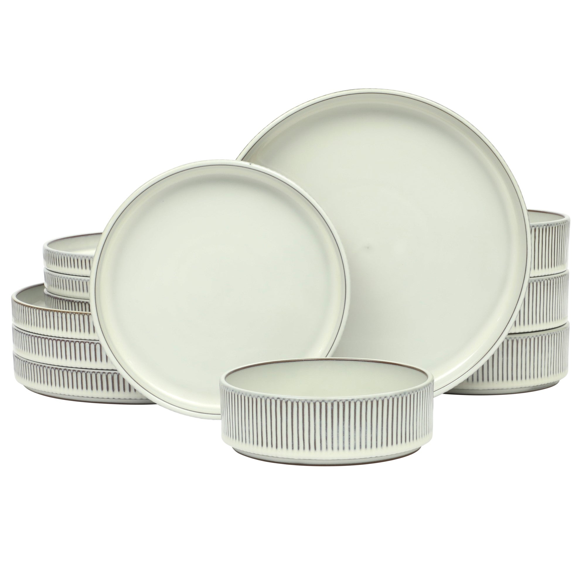 Gibson Elite Townscape 12 Piece (Service for 4) Plates and Bowls Reactive Glaze Embossed Round Dishes Terracotta Dinnerware Set