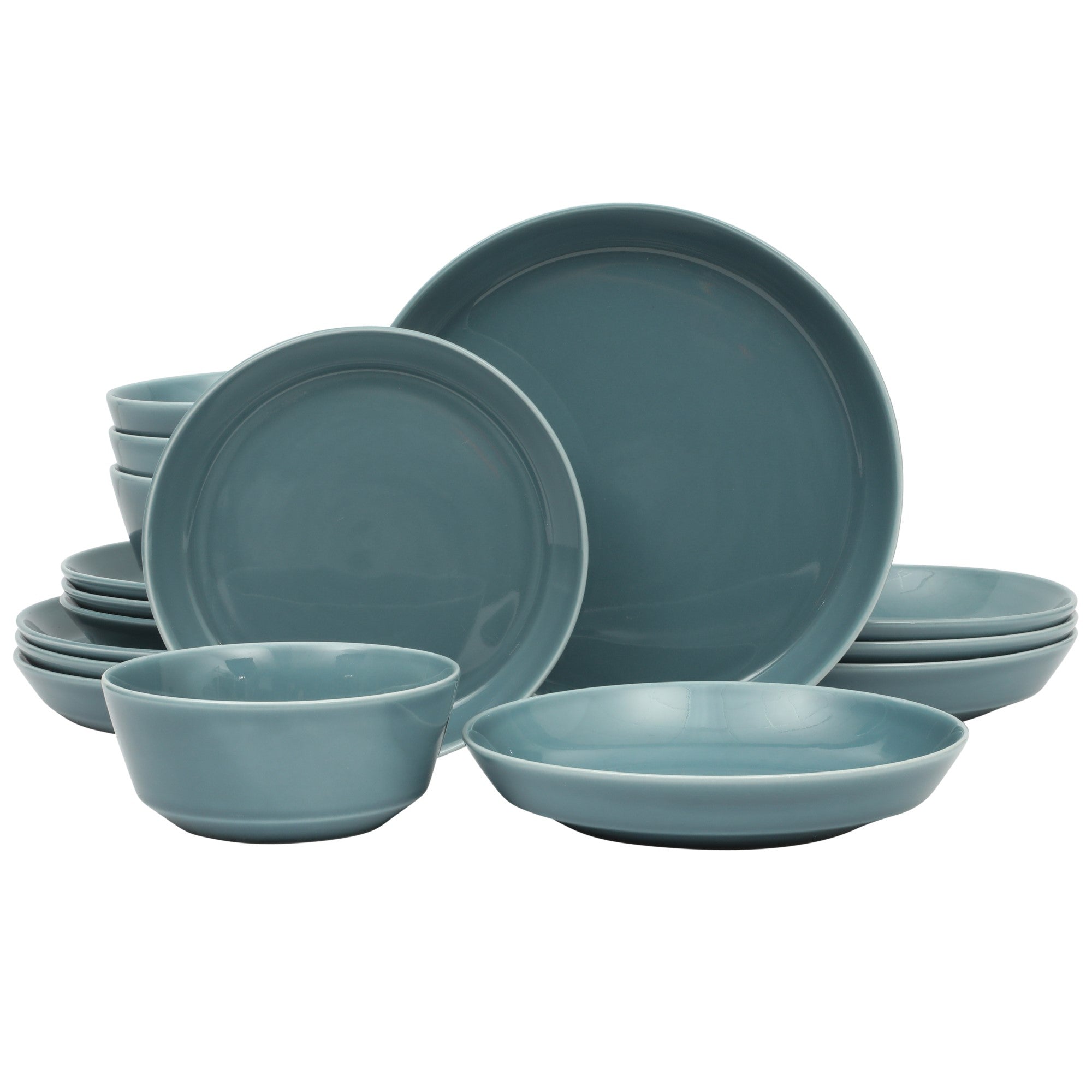 Gibson Home Summer Shades 16 Piece Plates and Bowls Dishes Service for 4 Porcelain Dinnerware Set