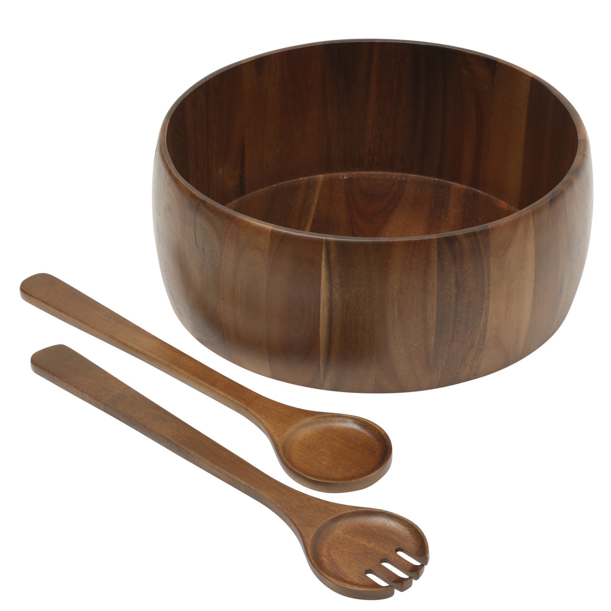 Gibson Home Laurelton 3 Piece Large 13" Acacia Wood Salad Serving Bowl Set w/ 2 Serving Tools