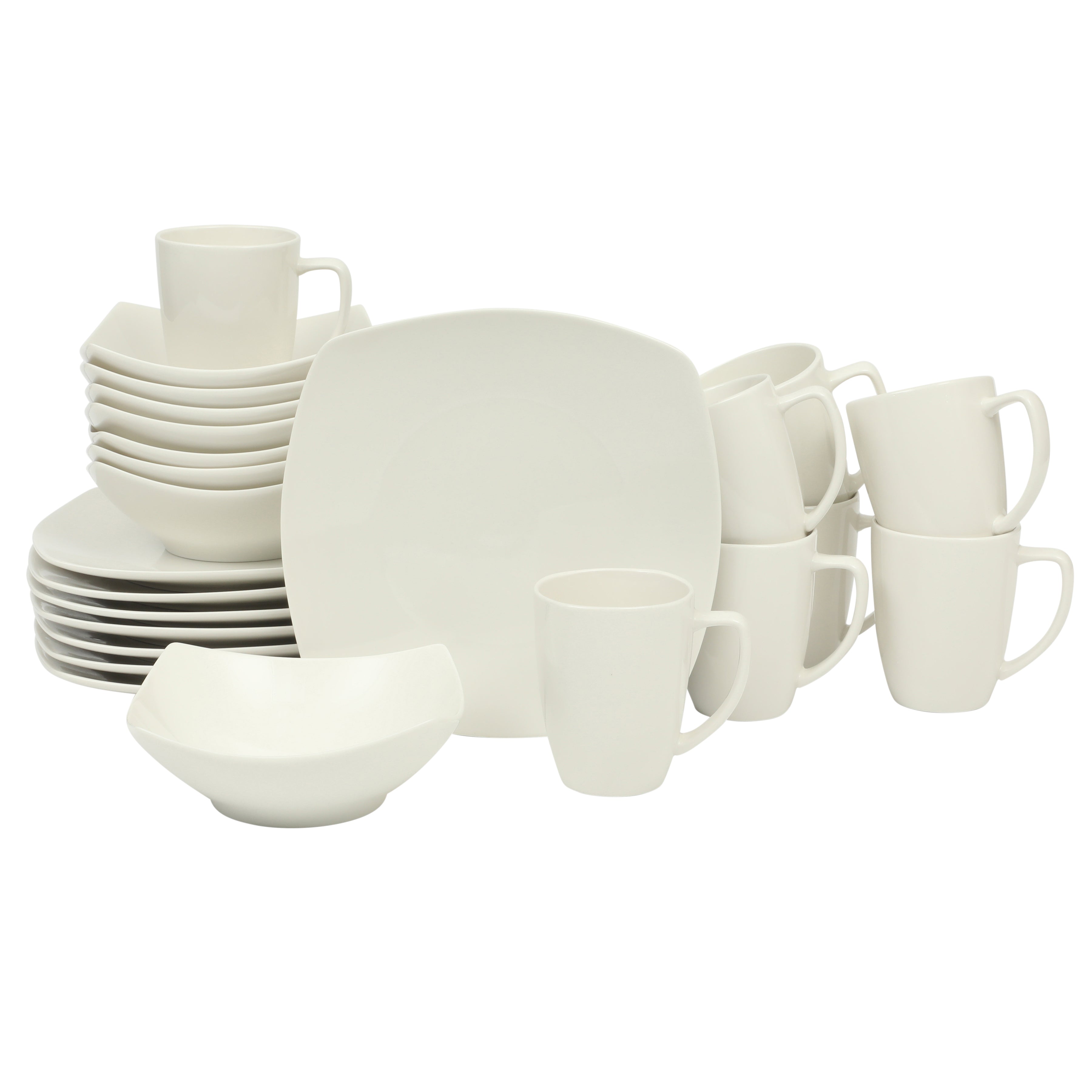 Gibson Home Zen Buffet (Service for 8) 24 Piece Plates and Bowls Porcelain Solid Color Dishes  Ceramic Dinnerware Set - White