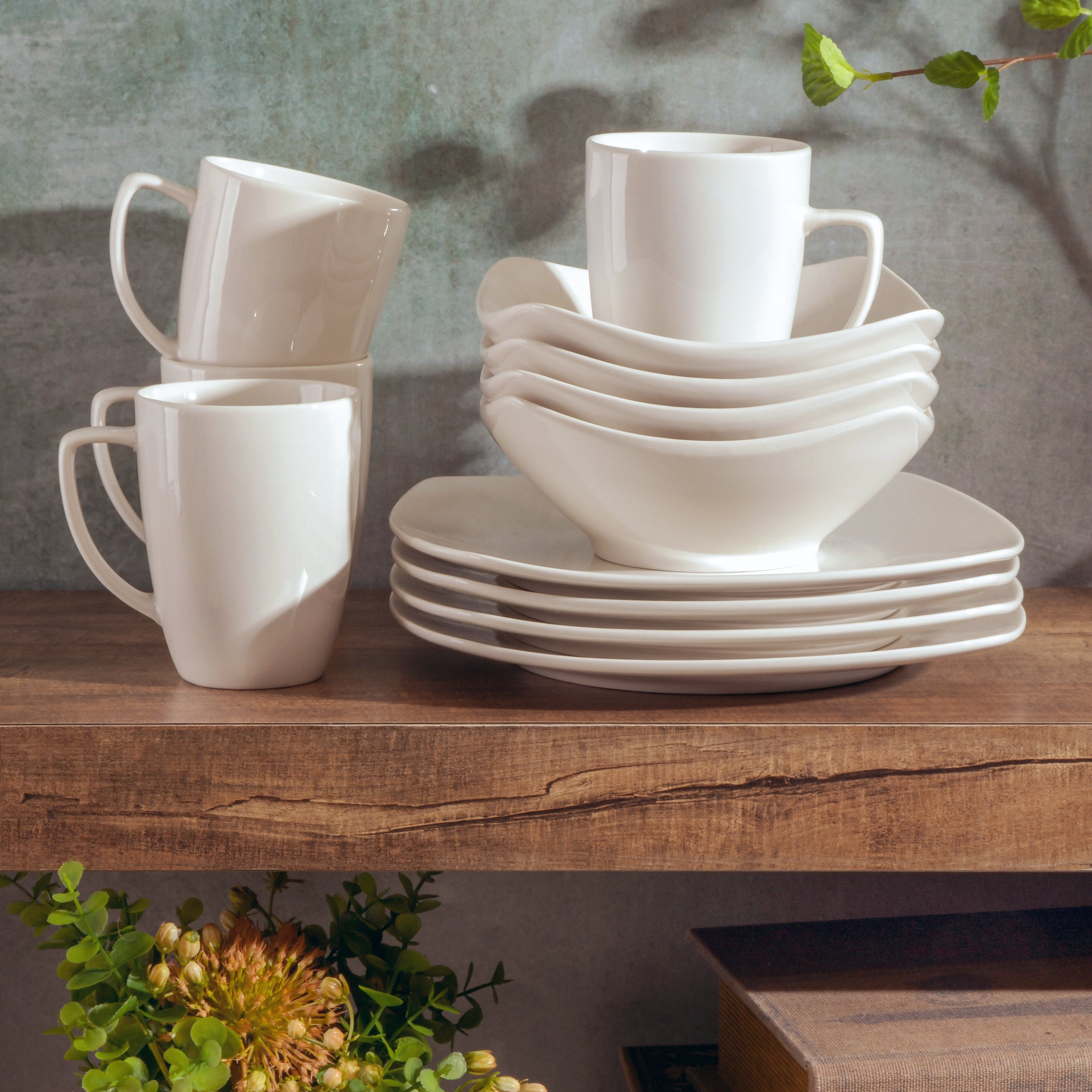 Gibson Home Zen Buffet (Service for 8) 24 Piece Plates and Bowls Porcelain Solid Color Dishes  Ceramic Dinnerware Set - White