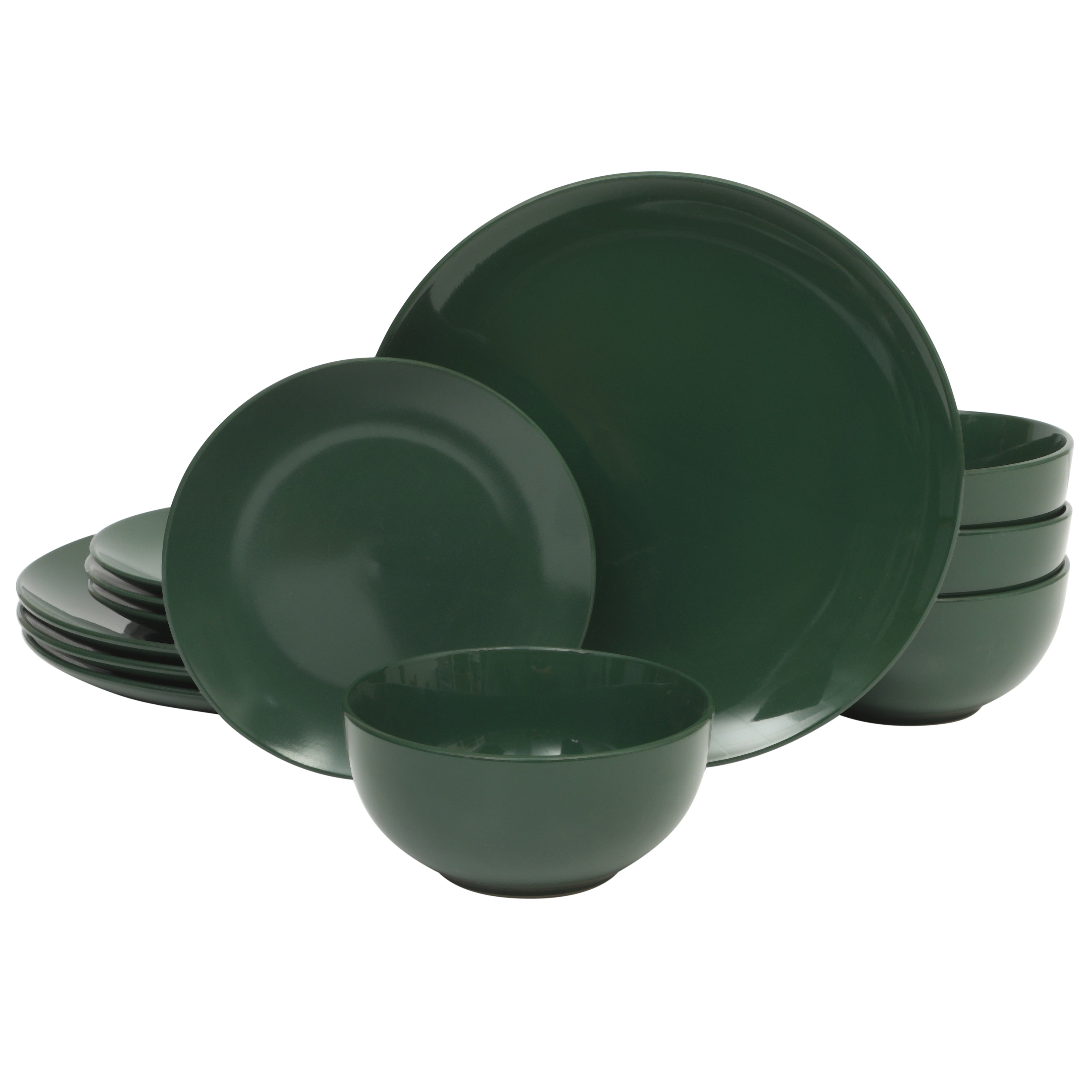 Gibson Home Simple Essential (Service for 4) Plates and Bowls Porcelain Solid Color Dishes  Ceramic Dinnerware Set - Hunter Green