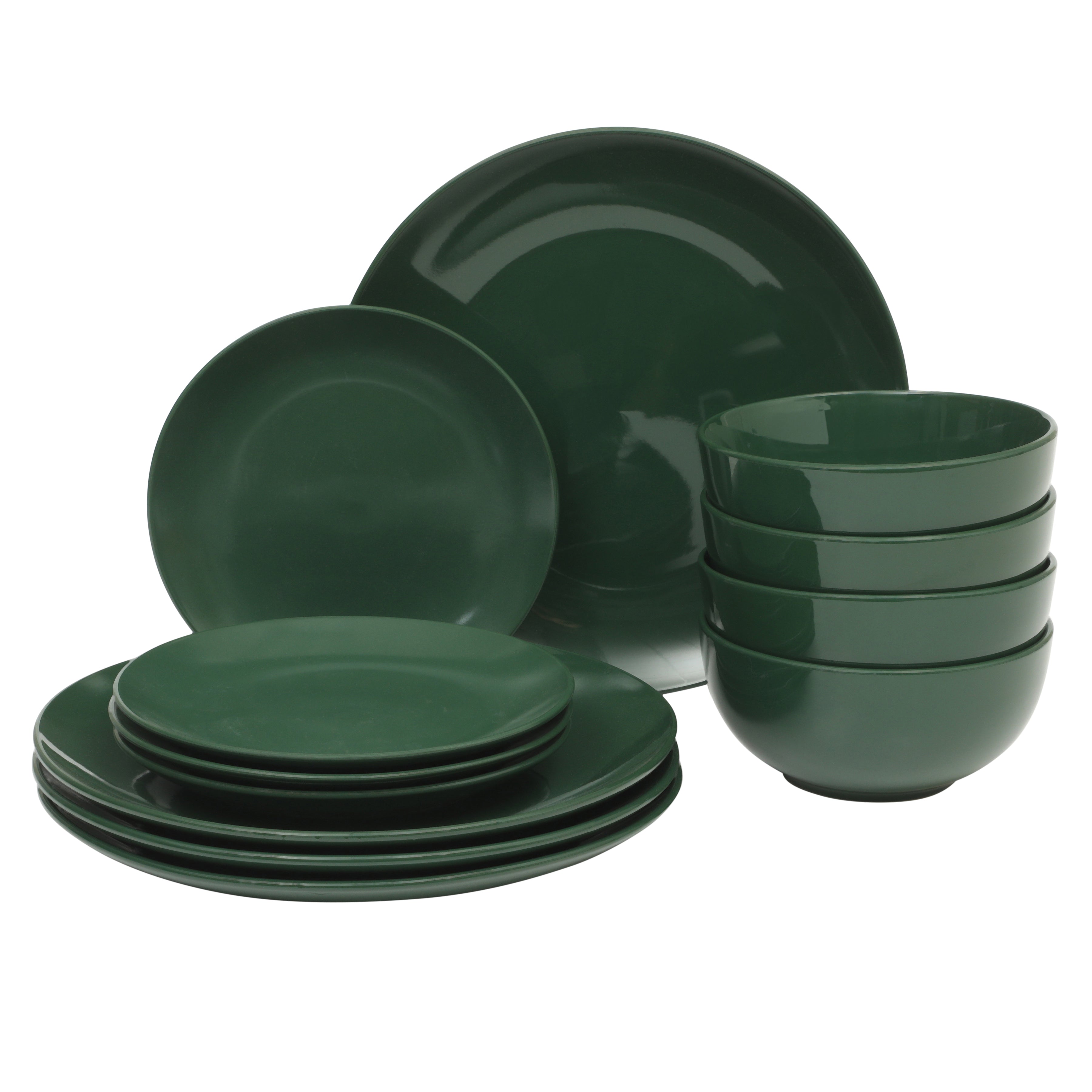 Gibson Home Simple Essential (Service for 4) Plates and Bowls Porcelain Solid Color Dishes  Ceramic Dinnerware Set - Hunter Green