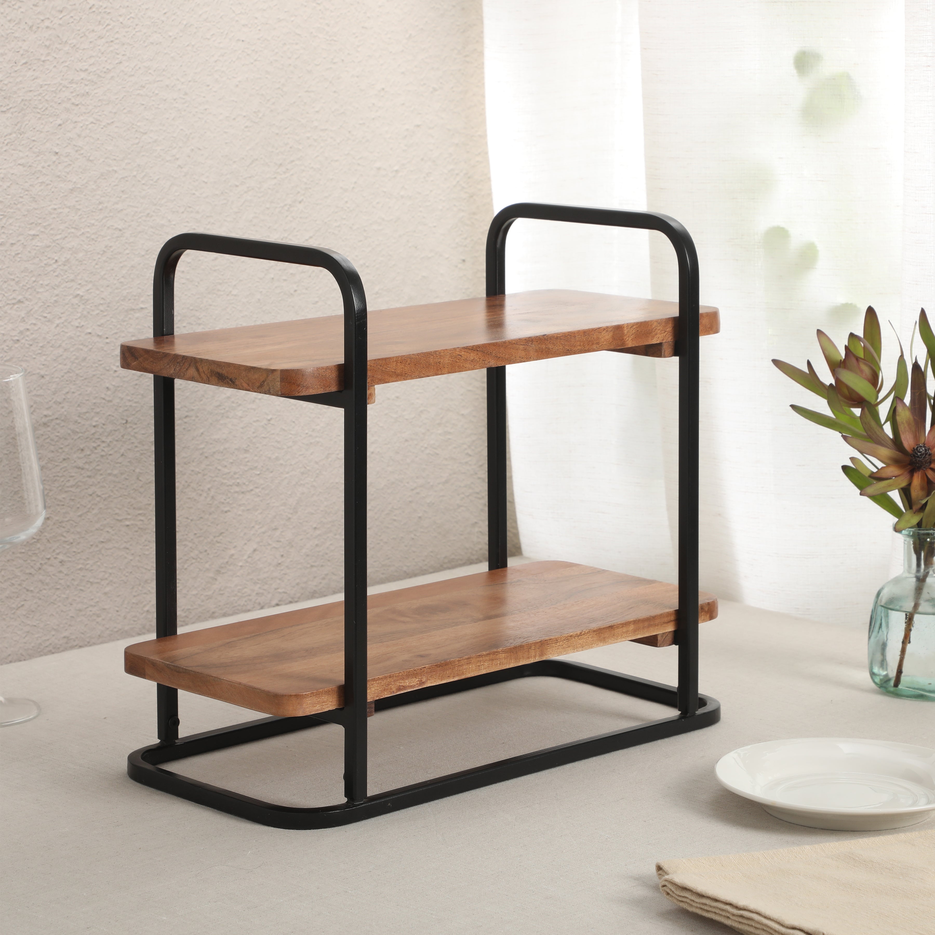 Gibson Home Gracious Dining 2-Tier Wooden Serving Tray with Metal Fram