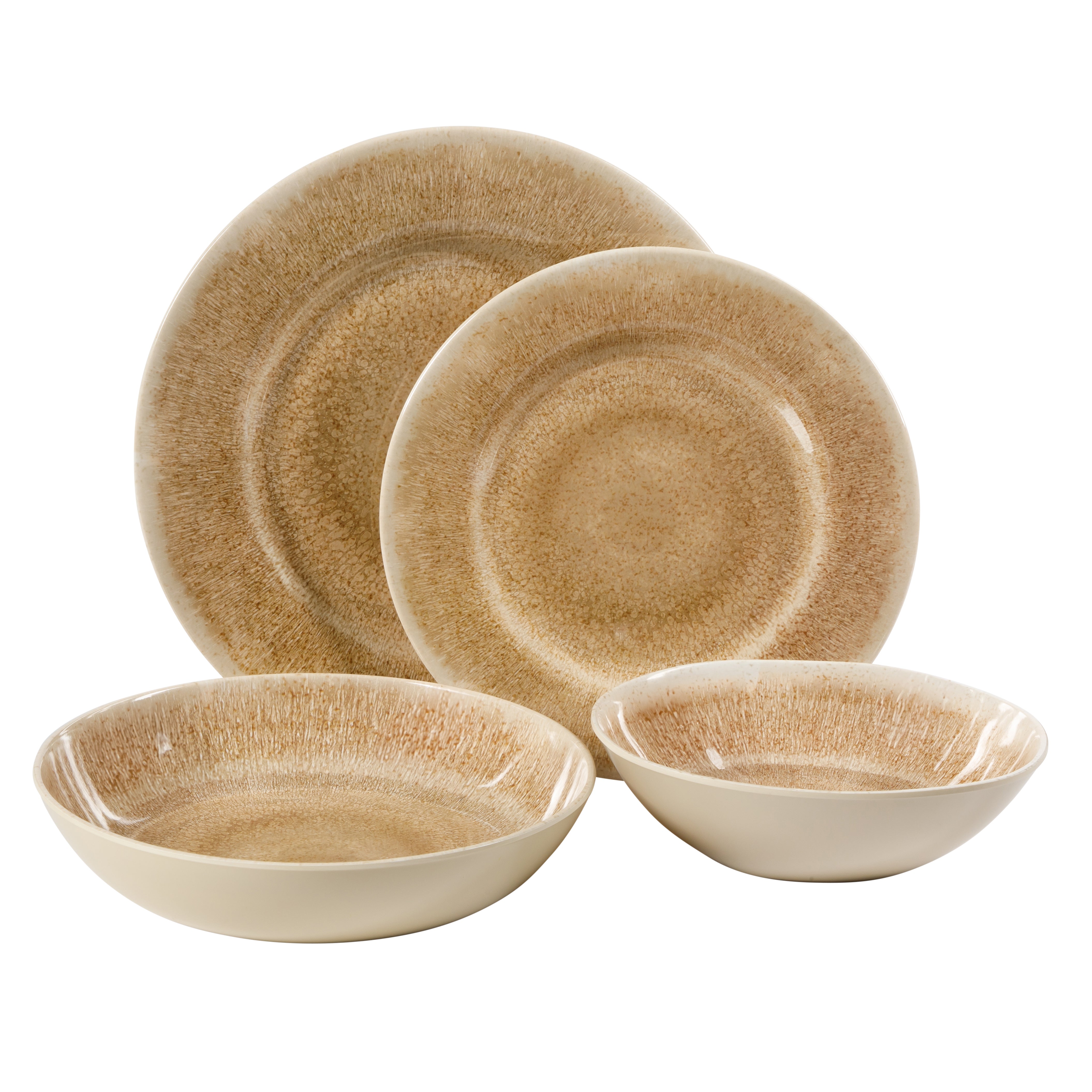 Gibson Home Casper Court 16-Piece Melamine Dinnerware Set – Reactive Glaze Look Plates and Bowls, Service for 4 – Top Rack Dishwasher Safe Everyday Dining Set