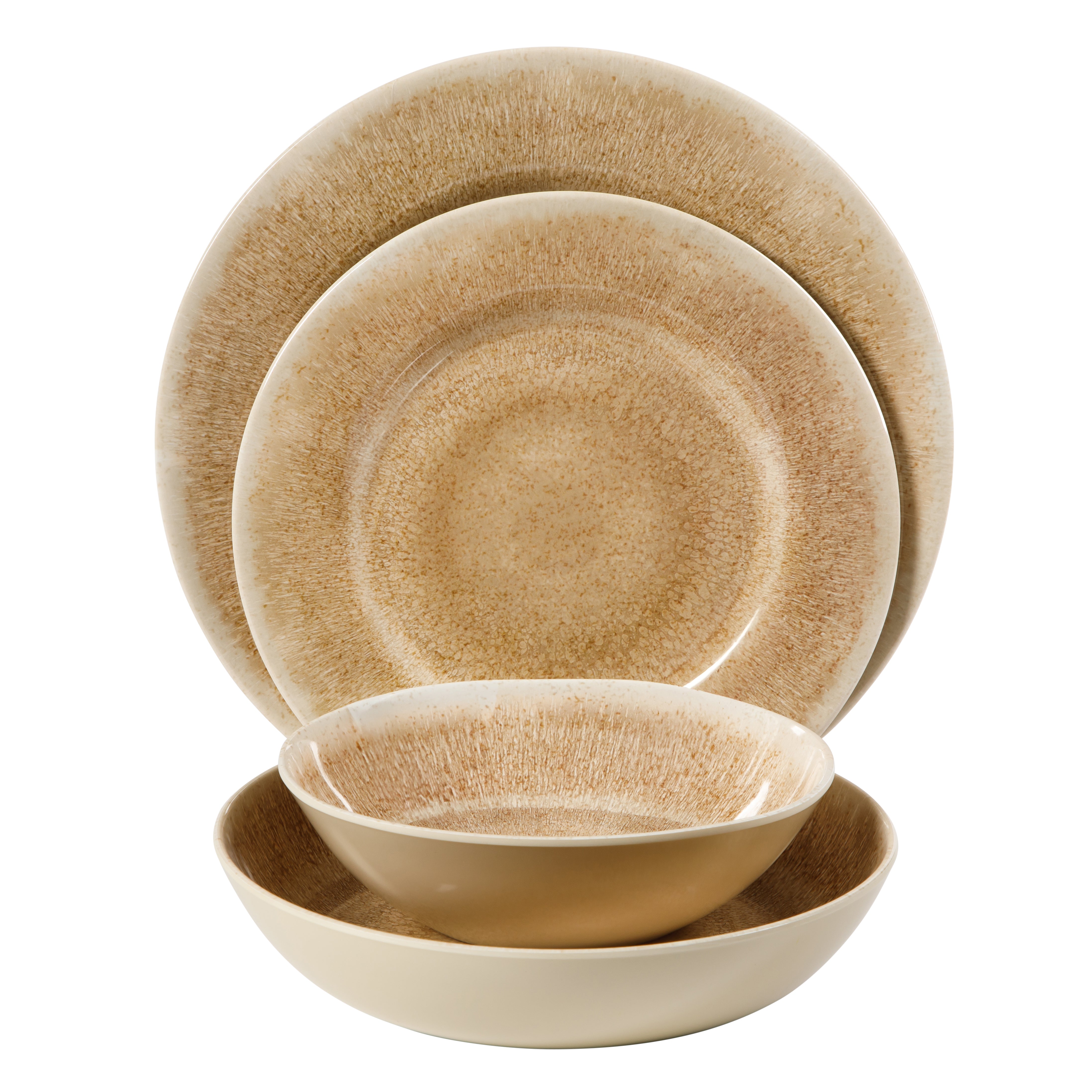 Gibson Home Casper Court 16-Piece Melamine Dinnerware Set – Reactive Glaze Look Plates and Bowls, Service for 4 – Top Rack Dishwasher Safe Everyday Dining Set