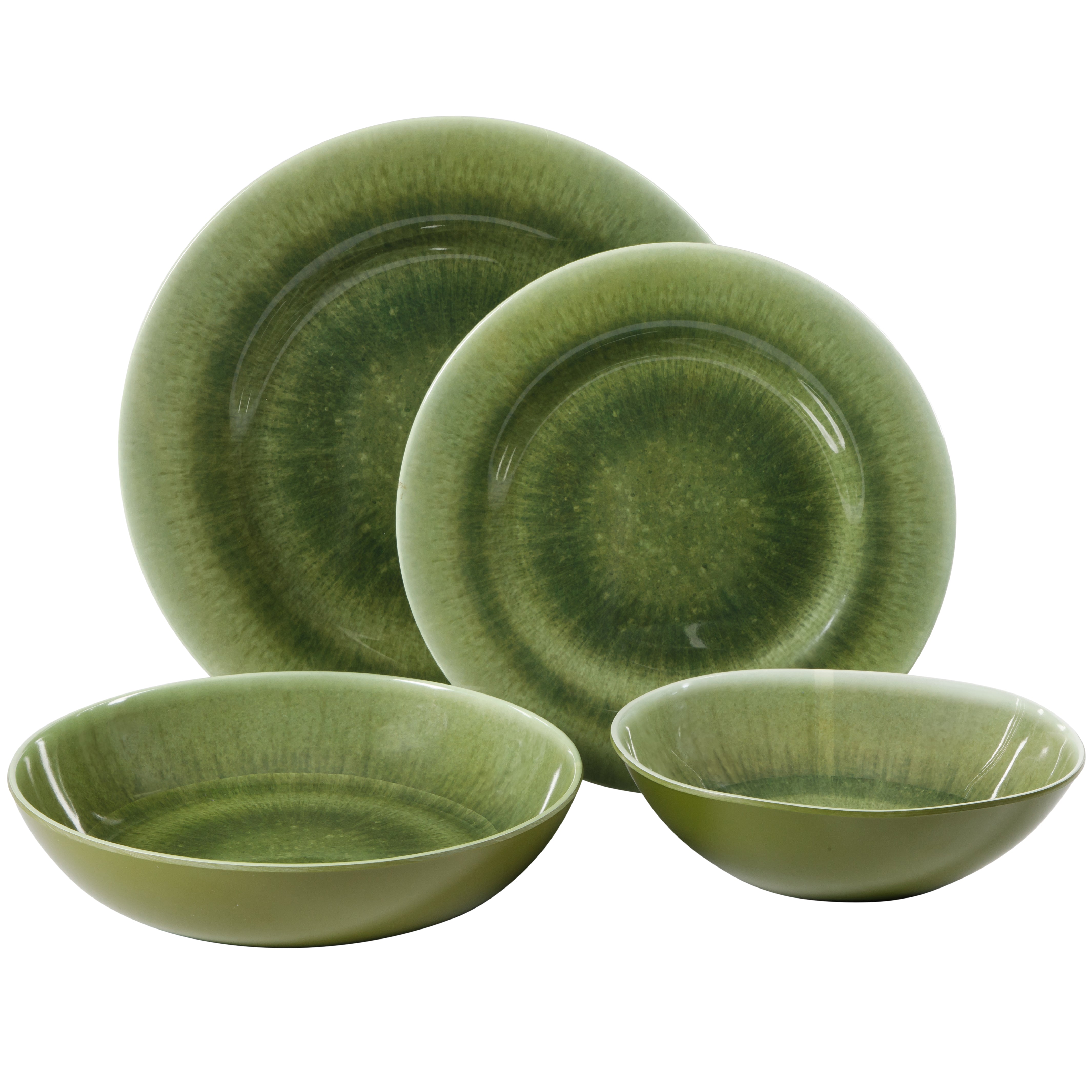 Gibson Home Casper Court 16-Piece Melamine Dinnerware Set – Reactive Glaze Look Plates and Bowls, Service for 4 – Top Rack Dishwasher Safe Everyday Dining Set