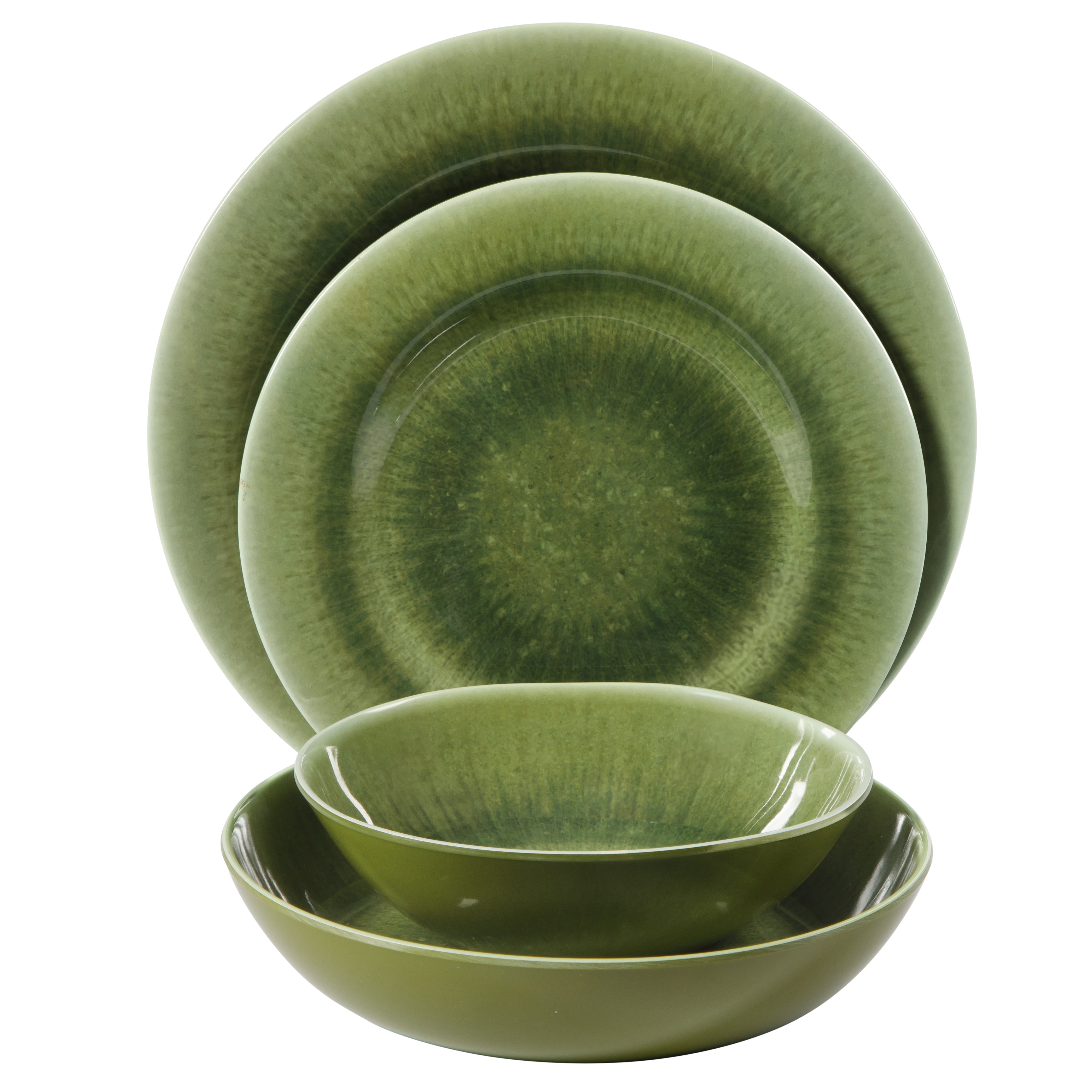 Gibson Home Casper Court 16-Piece Melamine Dinnerware Set – Reactive Glaze Look Plates and Bowls, Service for 4 – Top Rack Dishwasher Safe Everyday Dining Set