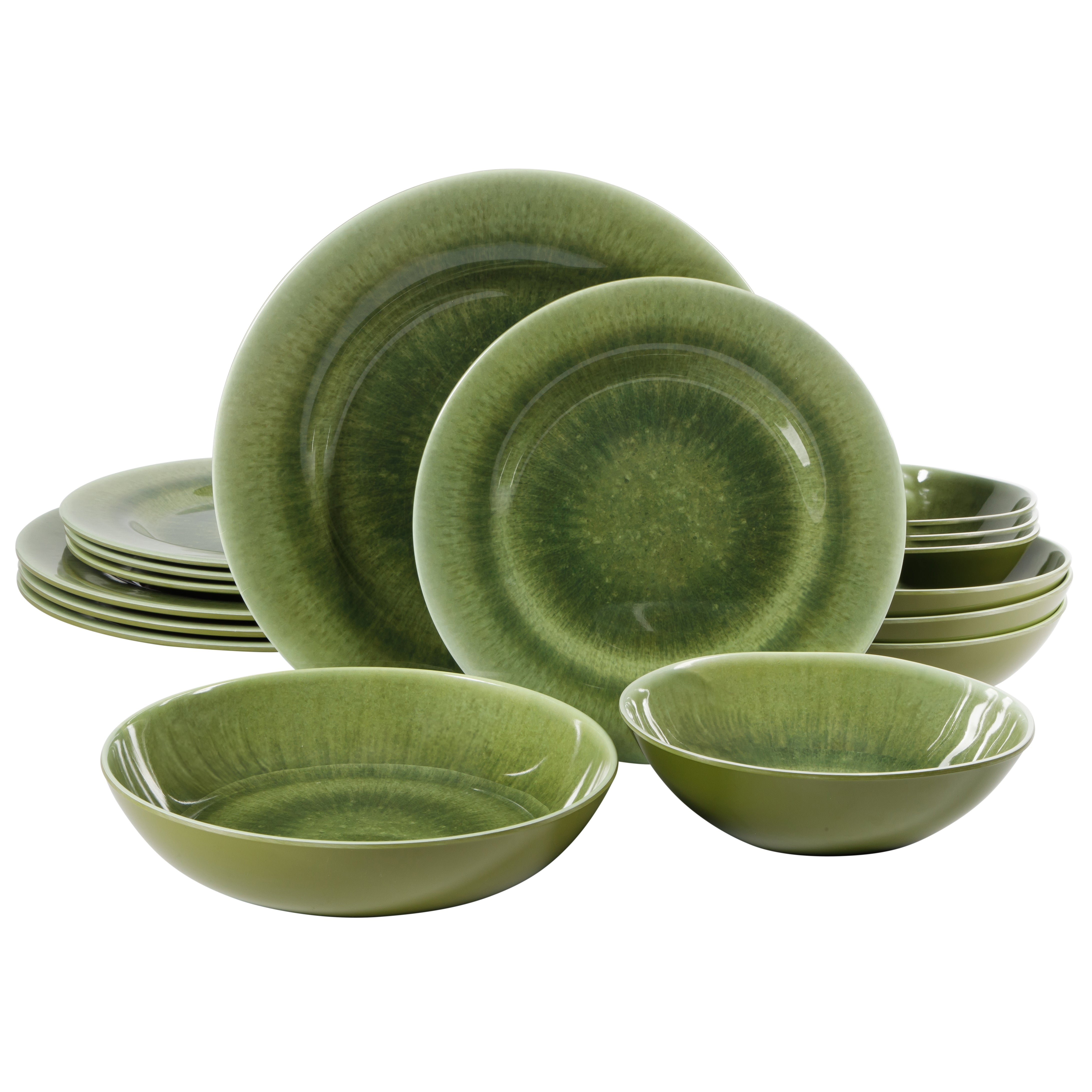 Gibson Home Casper Court 16-Piece Melamine Dinnerware Set – Reactive Glaze Look Plates and Bowls, Service for 4 – Top Rack Dishwasher Safe Everyday Dining Set