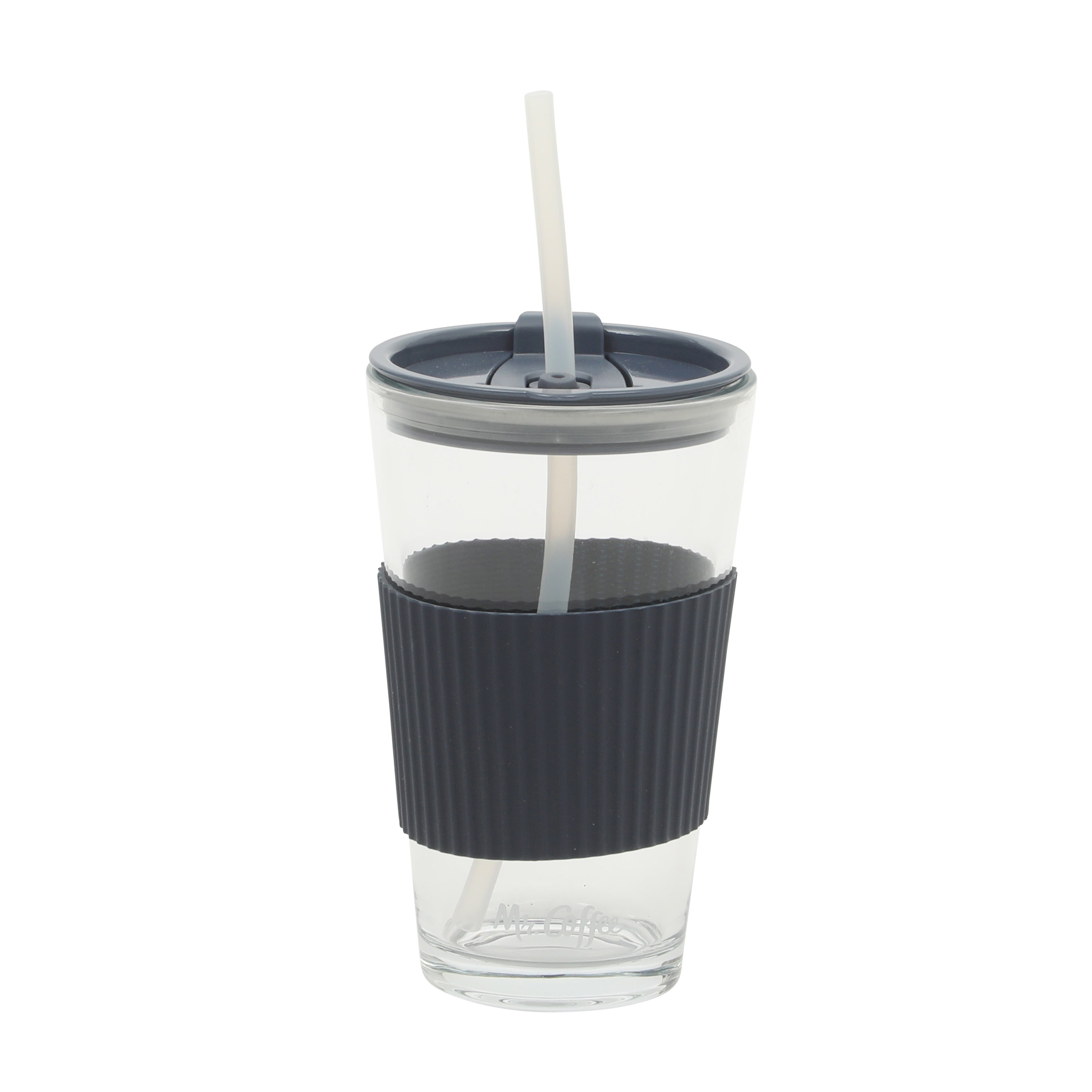 Mr. Coffee Sip Savvy 4-Pack 15oz Glass Tumblers with Lids and Straws – Reusable Iced Coffee Cups – Dishwasher Safe – To-Go Drinkware Water Glasses