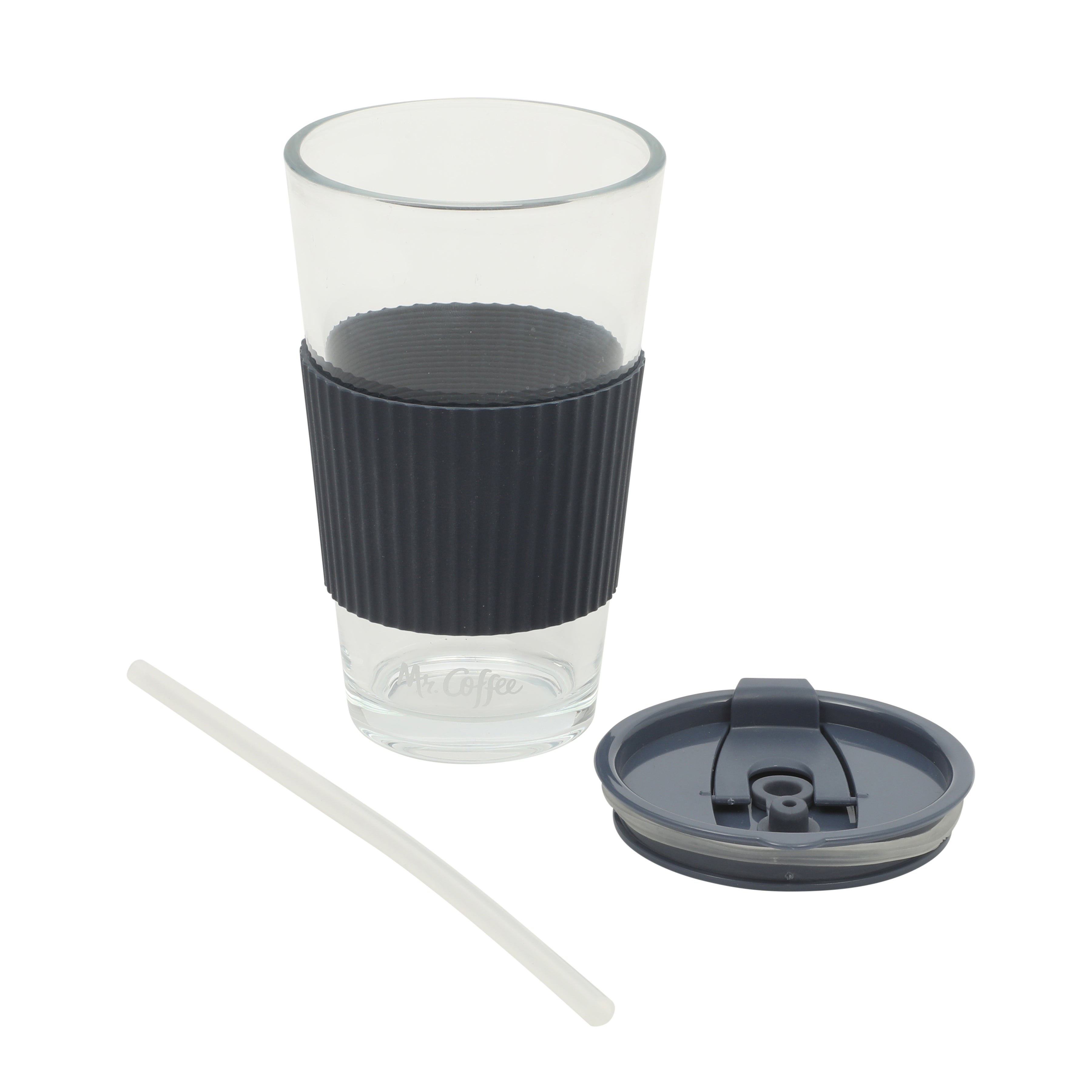 Mr. Coffee Sip Savvy 4-Pack 15oz Glass Tumblers with Lids and Straws – Reusable Iced Coffee Cups – Dishwasher Safe – To-Go Drinkware Water Glasses
