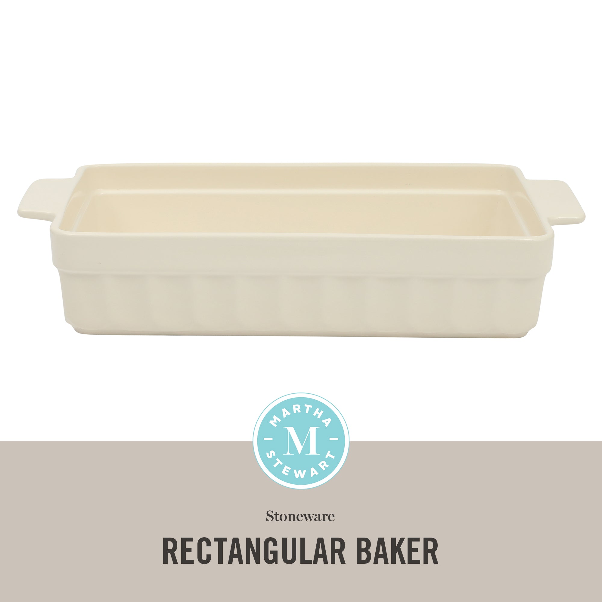 Martha Stewart Broadbrook Ceramic Bakeware, 13x9 Inch Rectangular Baking Dish with Handles, Cream Glazed Stoneware for Casseroles, Lasagna, Roasts & Desserts, Oven & Dishwasher Safe