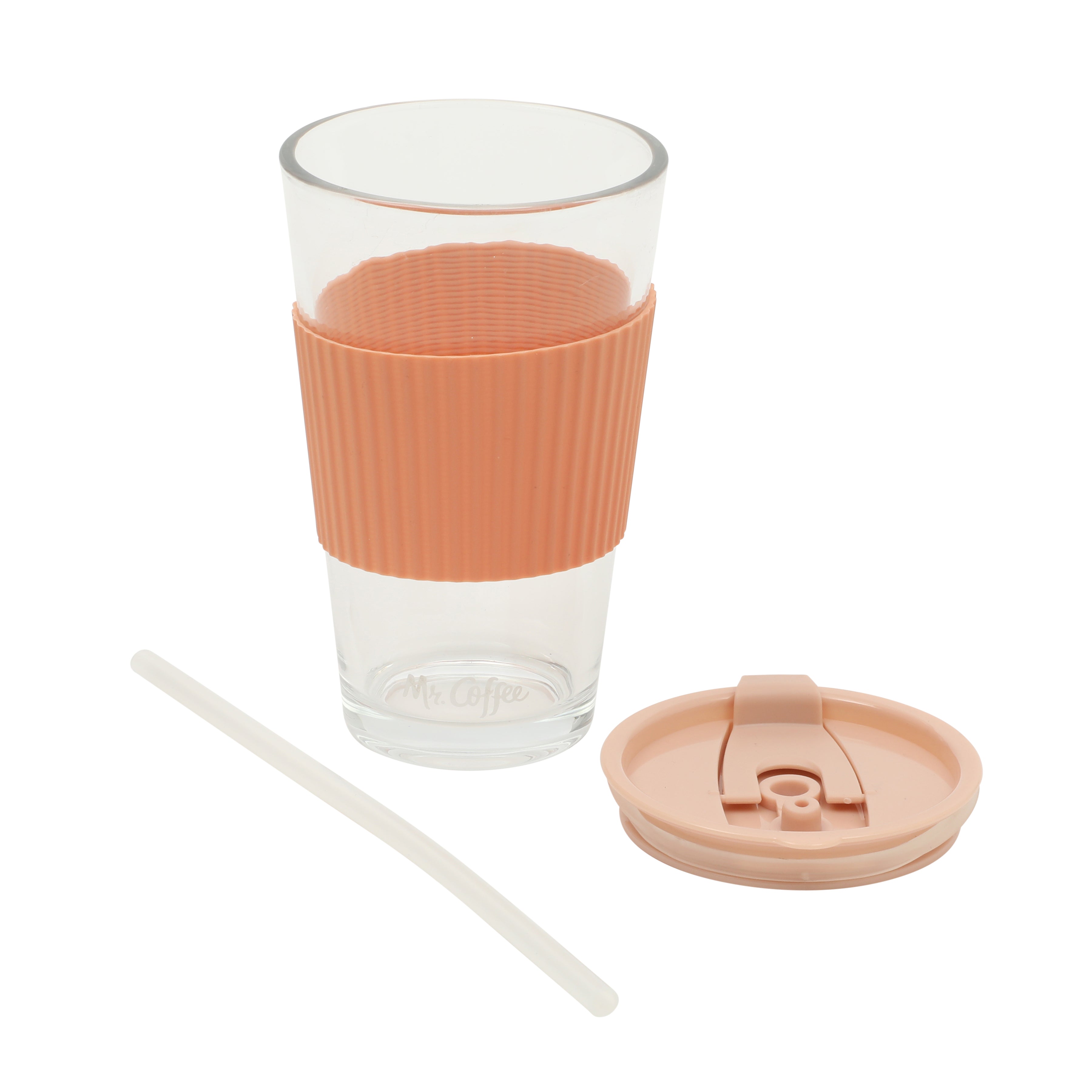 Mr. Coffee Sip Savvy 4-Pack 15oz Glass Tumblers with Lids and Straws – Reusable Iced Coffee Cups – Dishwasher Safe – To-Go Drinkware Water Glasses