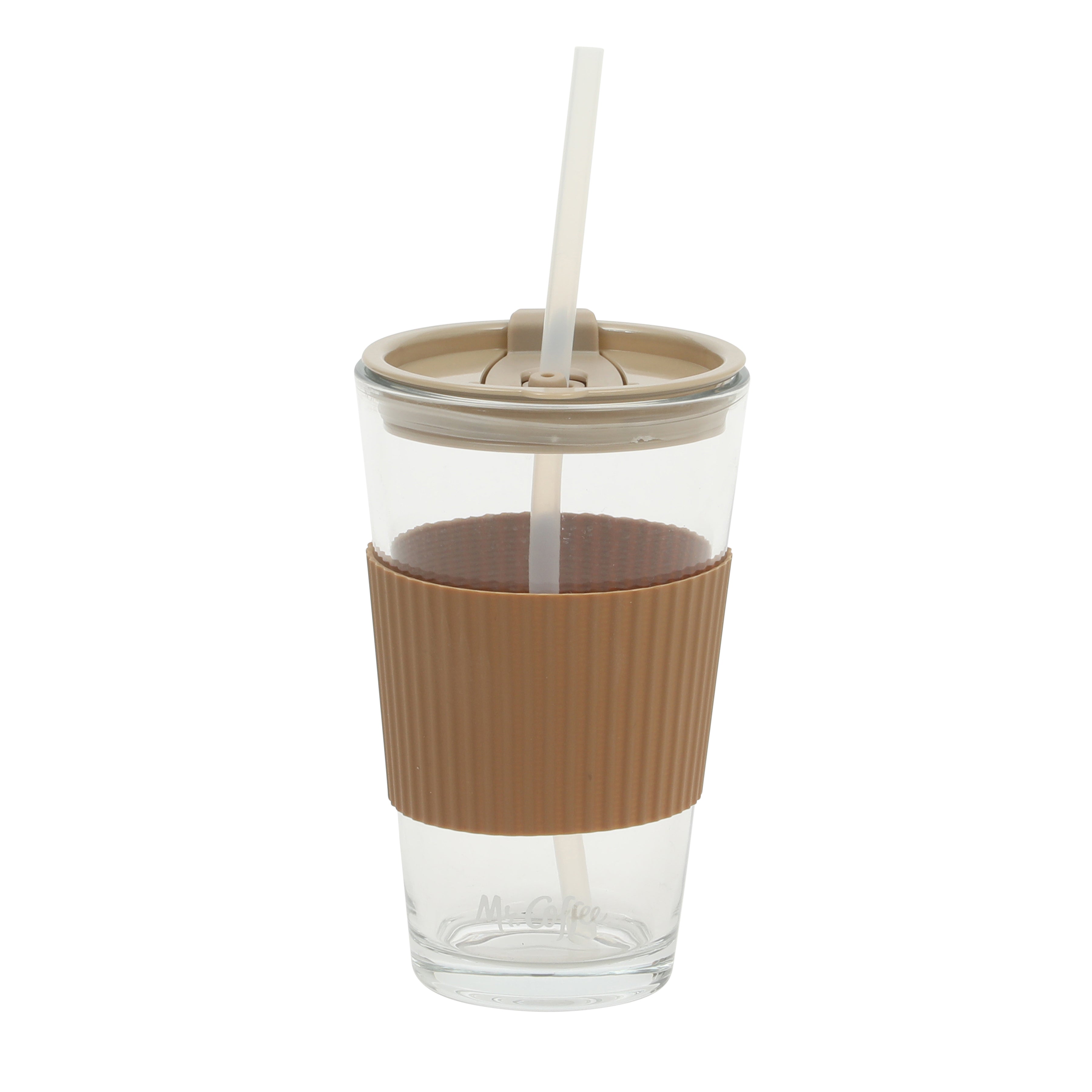 Mr. Coffee Sip Savvy 4-Pack 15oz Glass Tumblers with Lids and Straws – Reusable Iced Coffee Cups – Dishwasher Safe – To-Go Drinkware Water Glasses