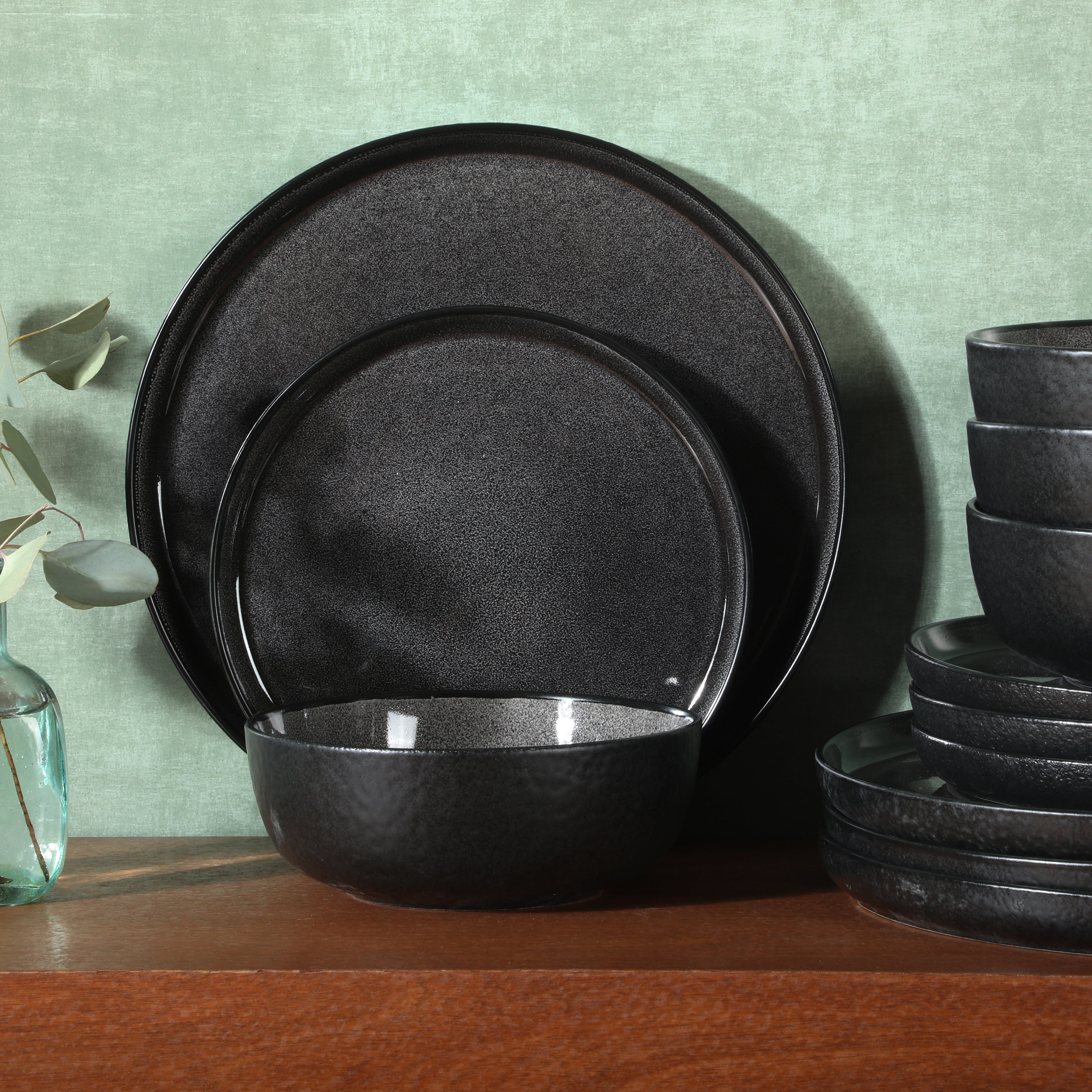 Gibson Elite Tahoe Sunset 12 Piece Stoneware Reactive Glaze (Service for 4) Ceramic Plates and Bowls Dinnerware Set