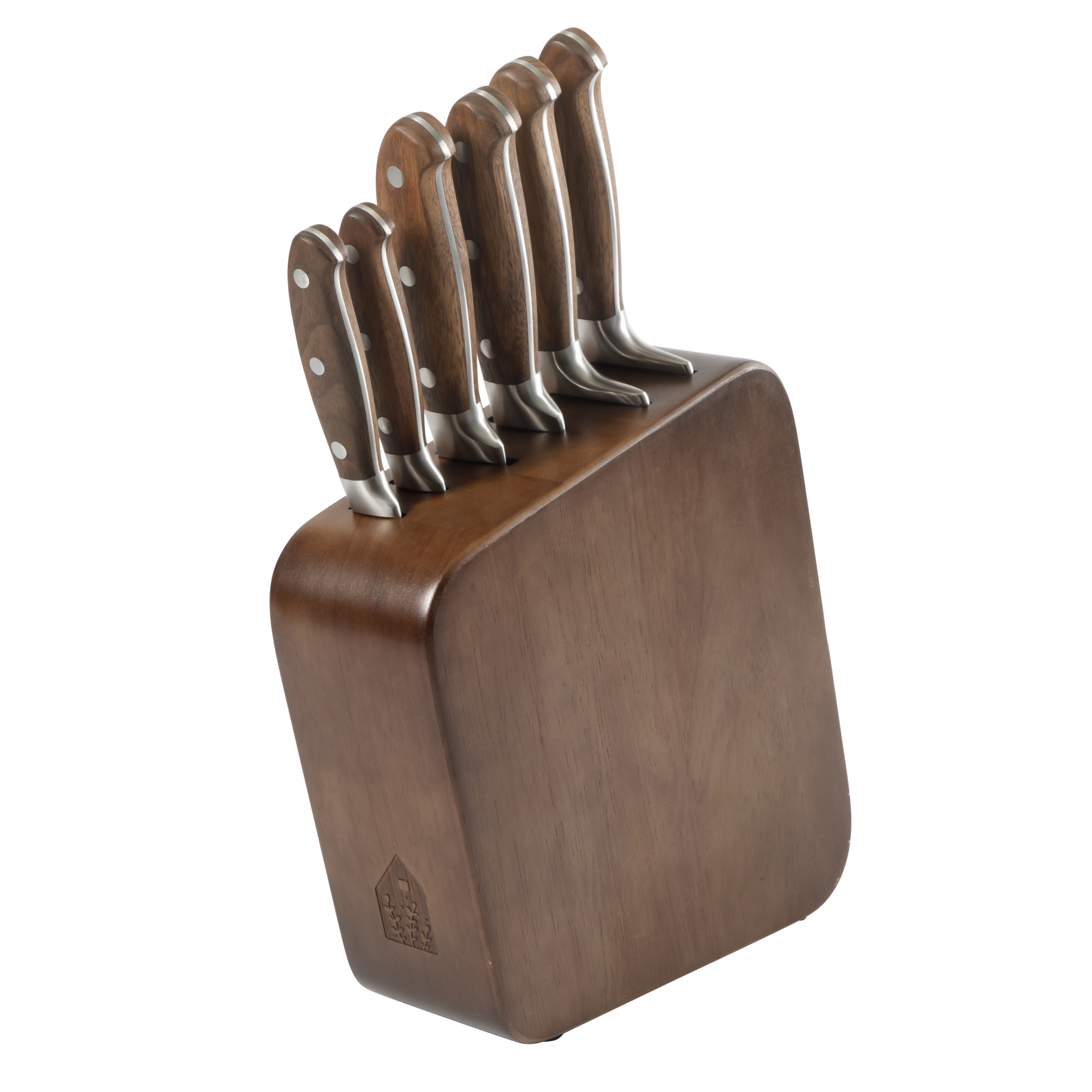 Bloomhouse 7 Piece Italian Olive Wood Knife Block Set w/ German Forged Steel Knives