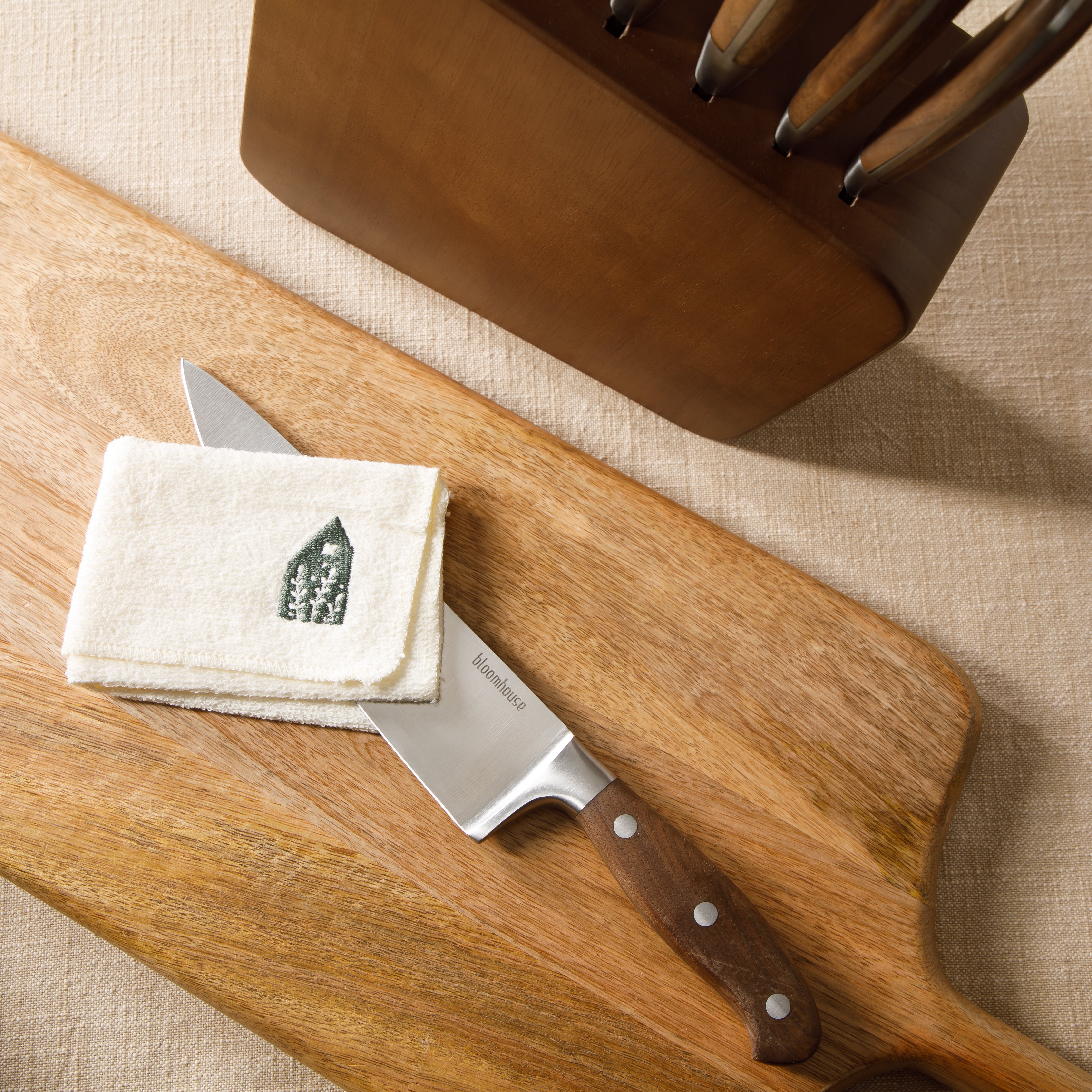 Bloomhouse 7 Piece Italian Olive Wood Knife Block Set w/ German Forged