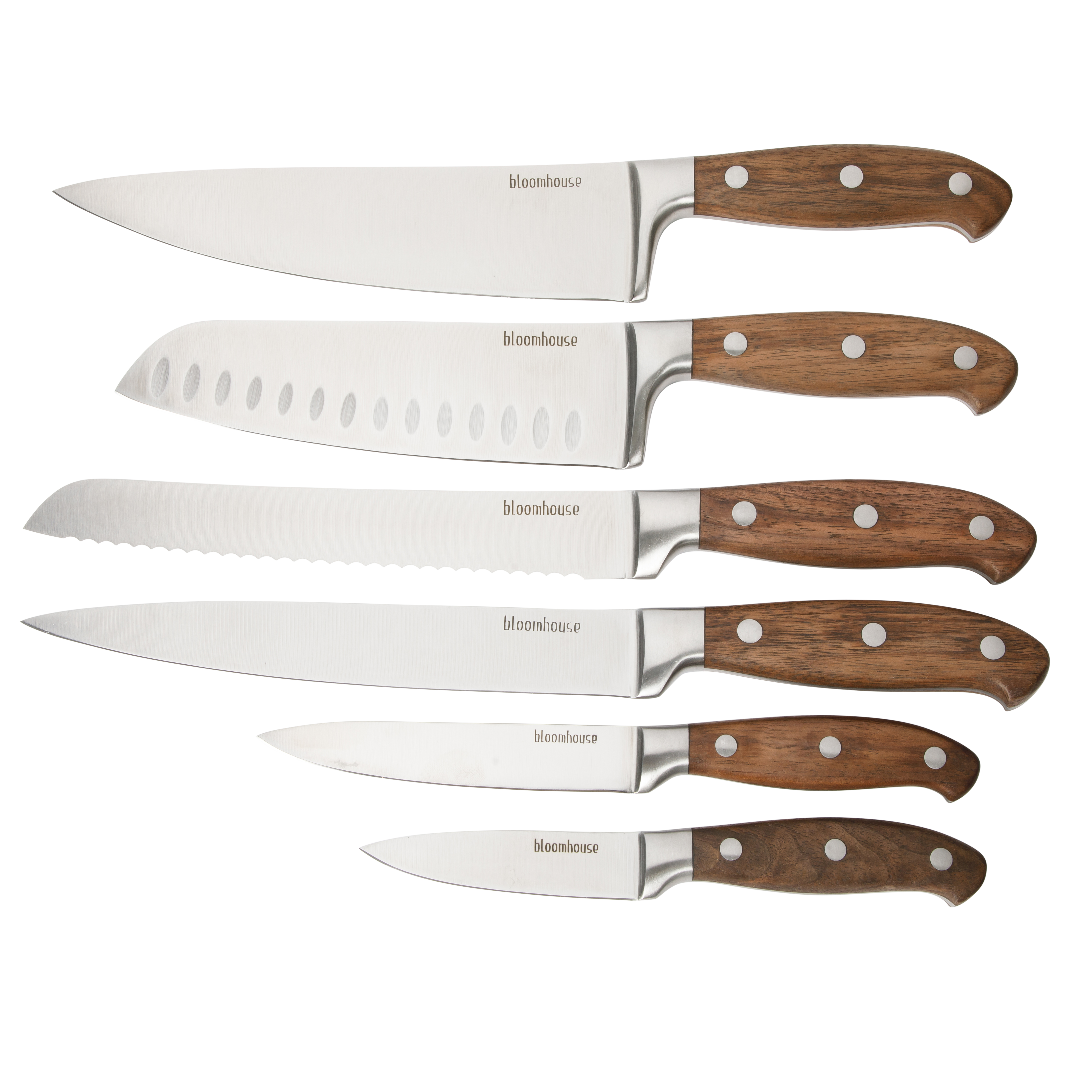 Bloomhouse 7 Piece Italian Olive Wood Knife Block Set w/ German Forged Steel Knives