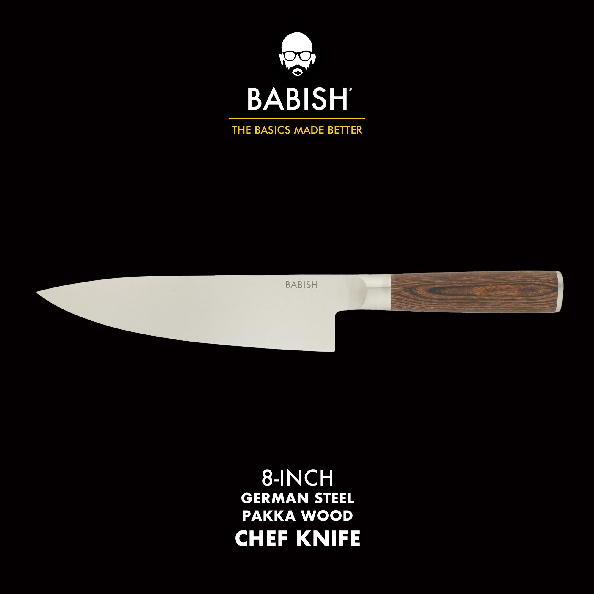 Babish 8-Inch Chef Knife – High-Carbon 1.4116 German Steel Kitchen Knife with Pakka Wood Handle, Full-Tang Razor Sharp Chef’s Blade for Chopping, Slicing, Dicing & Everyday Prep
