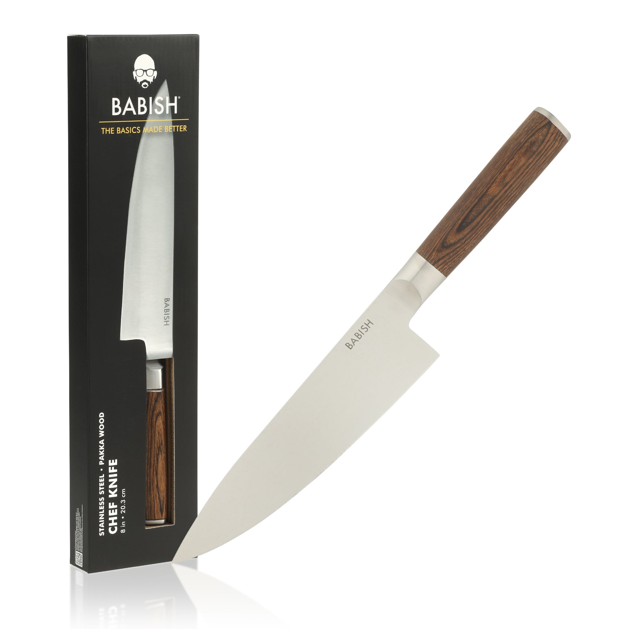 Babish 8-Inch Chef Knife – High-Carbon 1.4116 German Steel Kitchen Knife with Pakka Wood Handle, Full-Tang Razor Sharp Chef’s Blade for Chopping, Slicing, Dicing & Everyday Prep